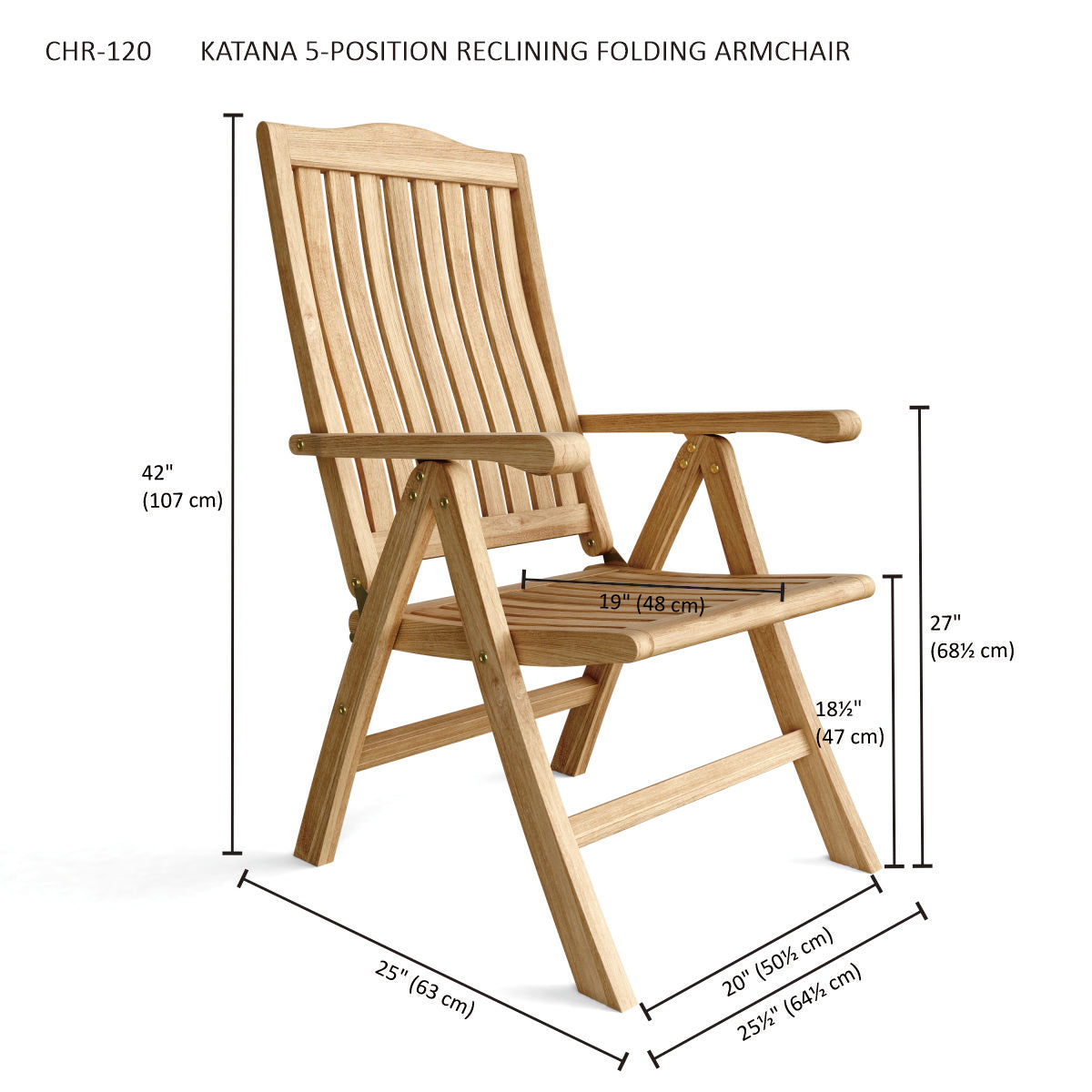 Anderson Teak Katana 5-Position Reclining Armchair – Folding Teak Outdoor Seating