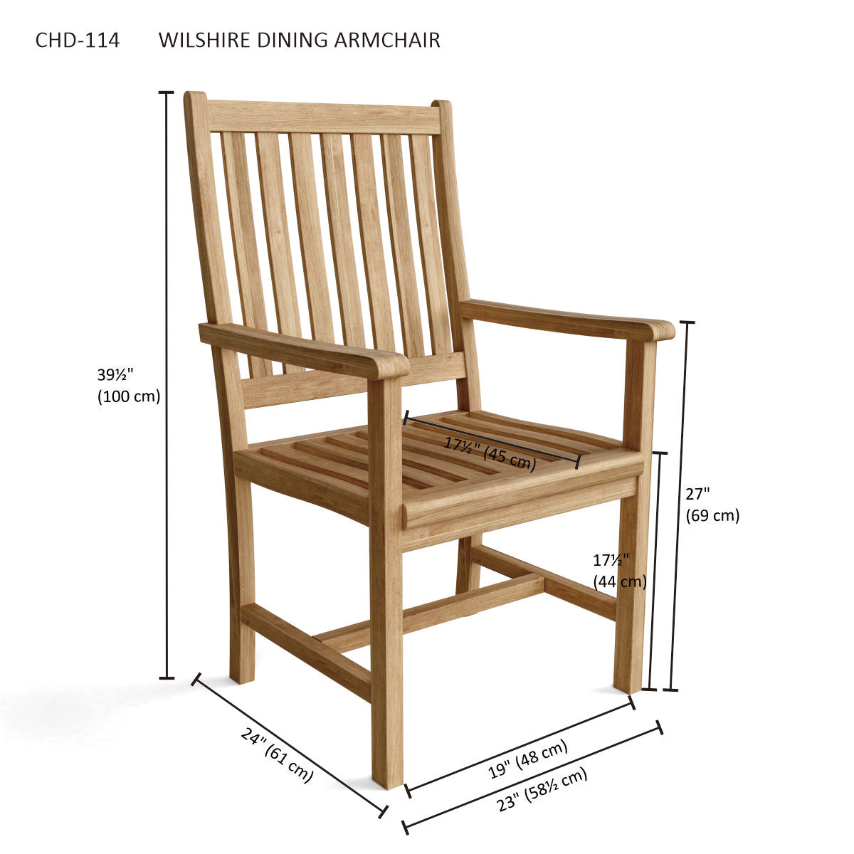 Anderson Teak Wilshire Dining Armchair – Solid Teak Outdoor Dining Seating