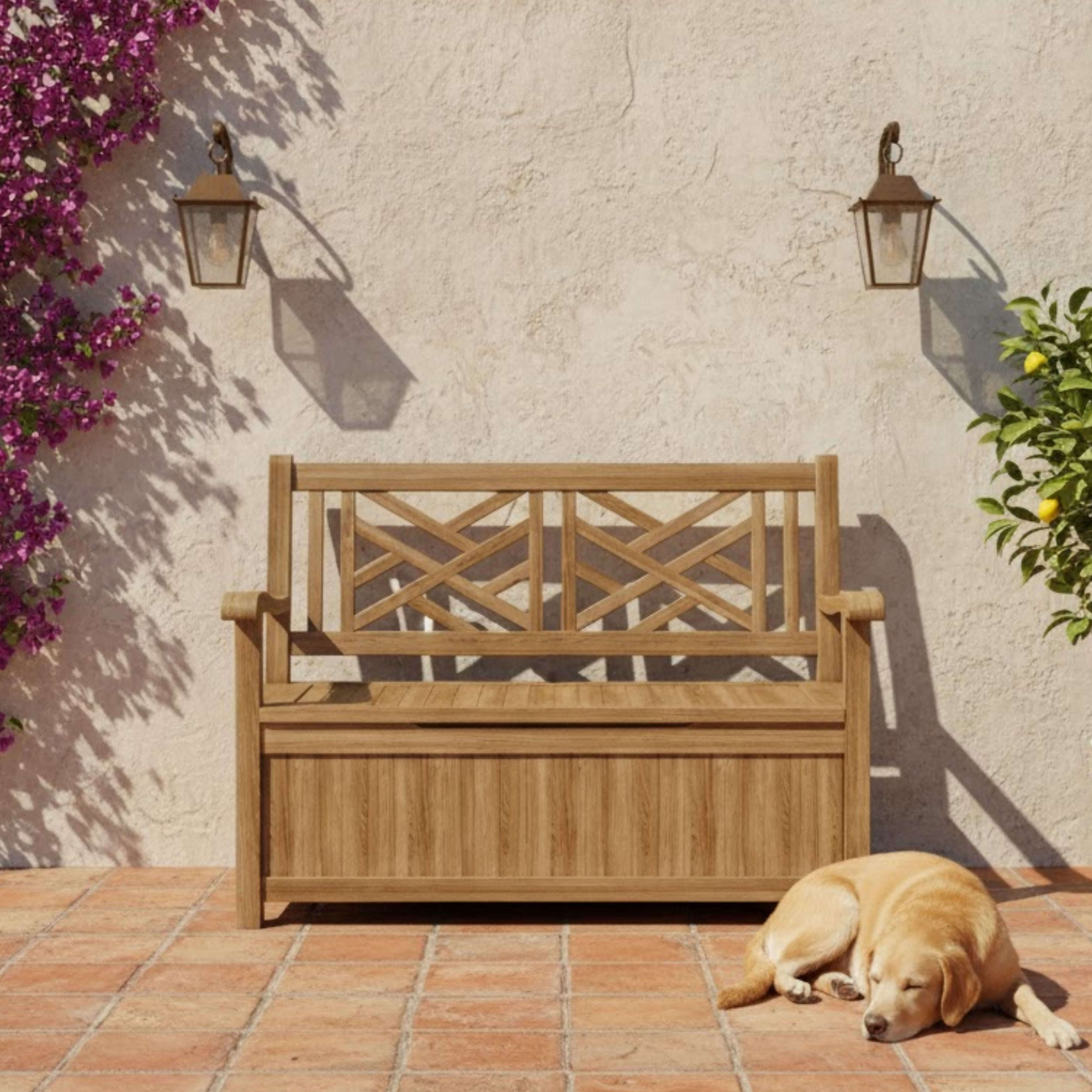 Anderson Teak Vilano Storage Bench – Solid Teak Outdoor Bench with Hidden Storage
