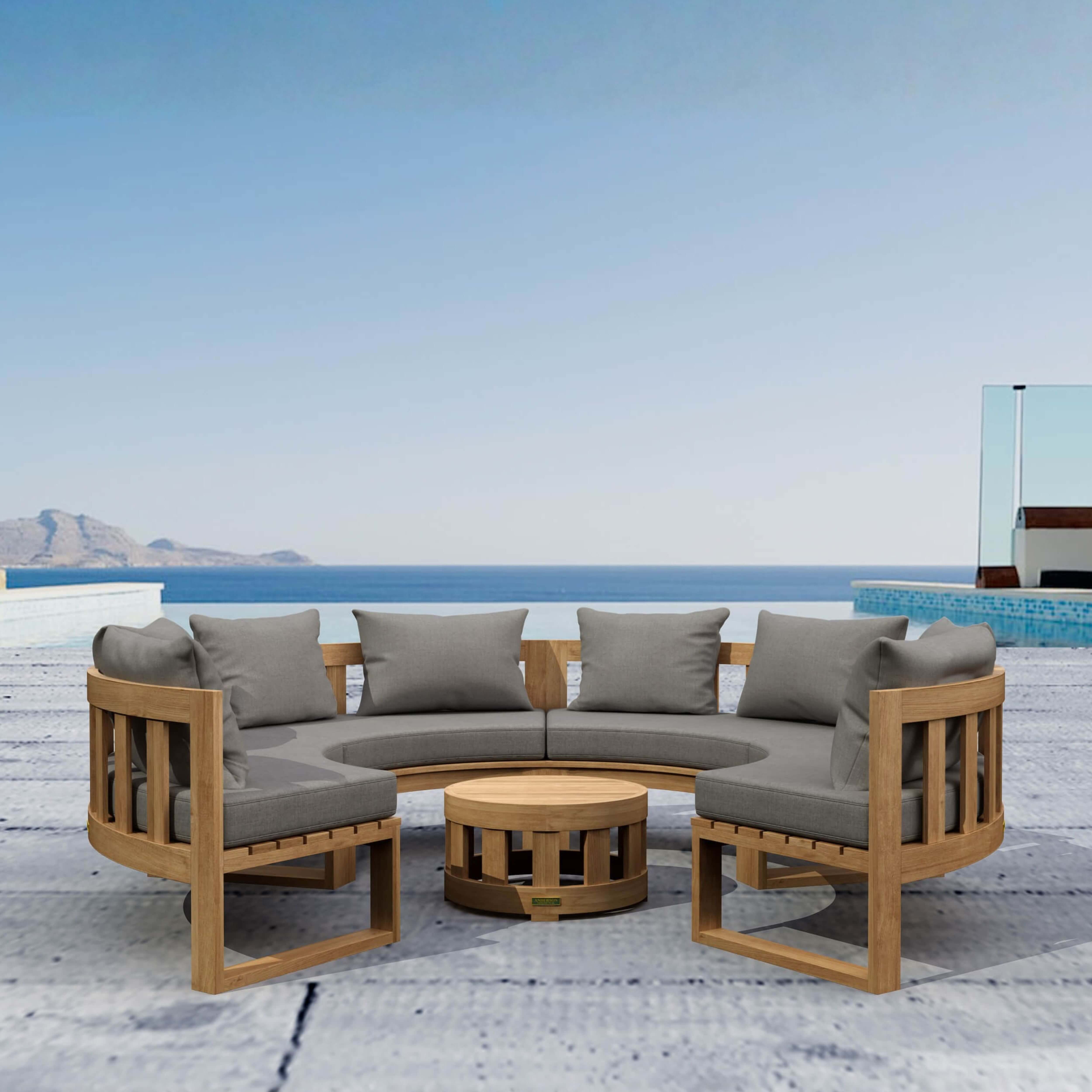 Anderson Teak – Circular Modular Deep Seating Set 810 – 8-Person Teak Sofa Set