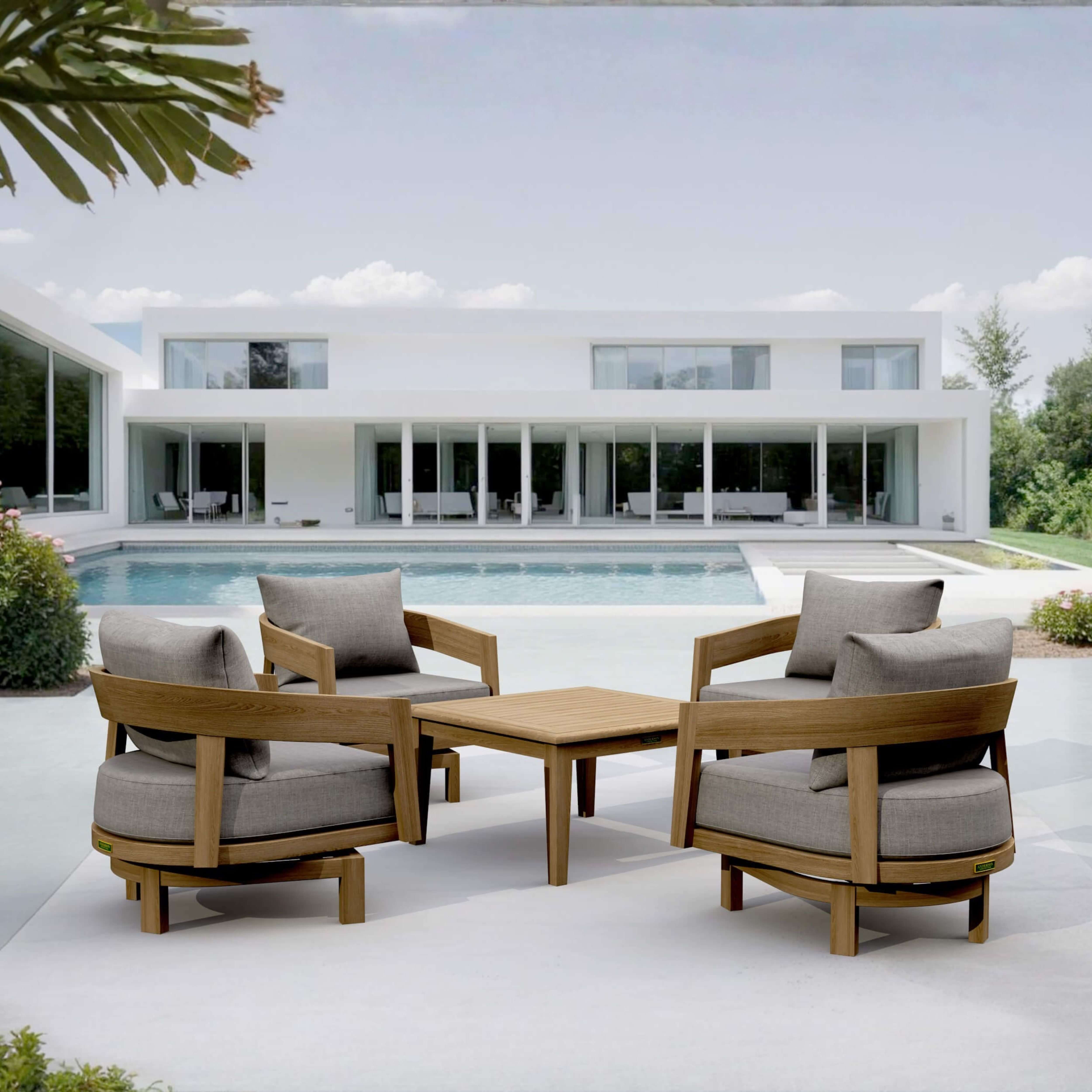 Anderson Teak Toscana 5-Piece Swivel Lounge Set 4 Swivel Chairs & Coffee Table