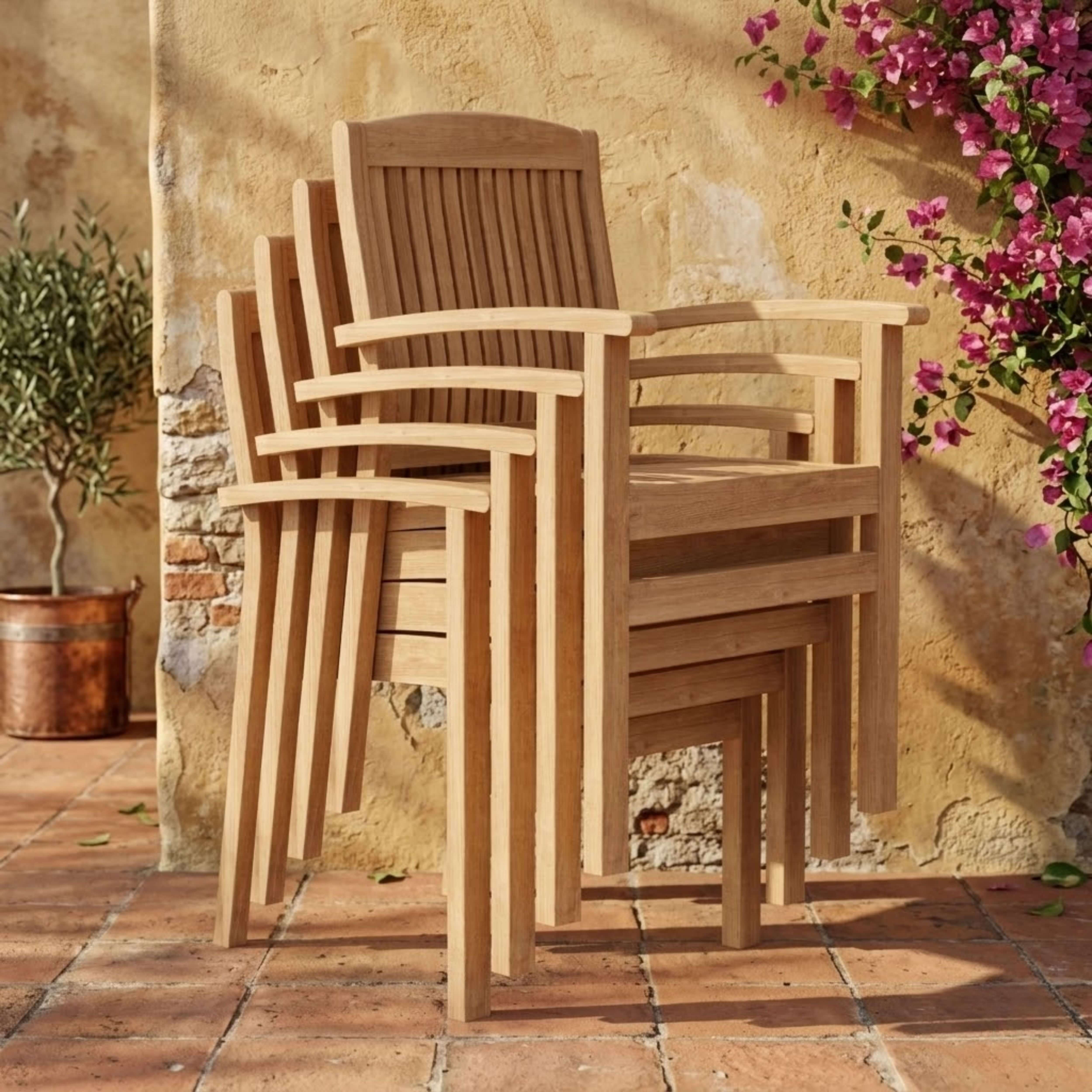 Anderson Teak Sahara Stacking Armchair (4-PCS) – Solid Teak Outdoor Seating