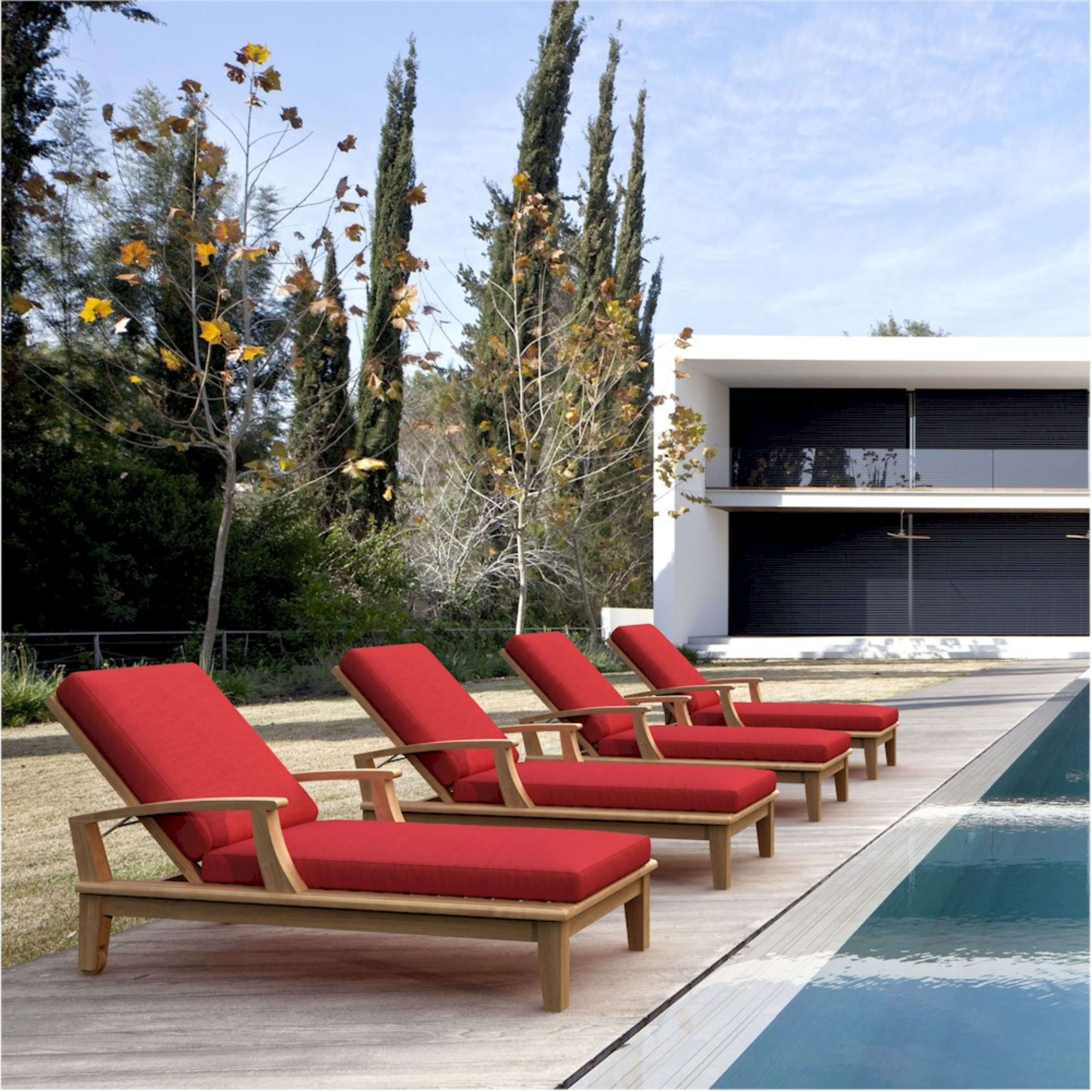 Anderson Teak Brianna Adjustable Teak Sun Lounger Set of 4 with Wheels