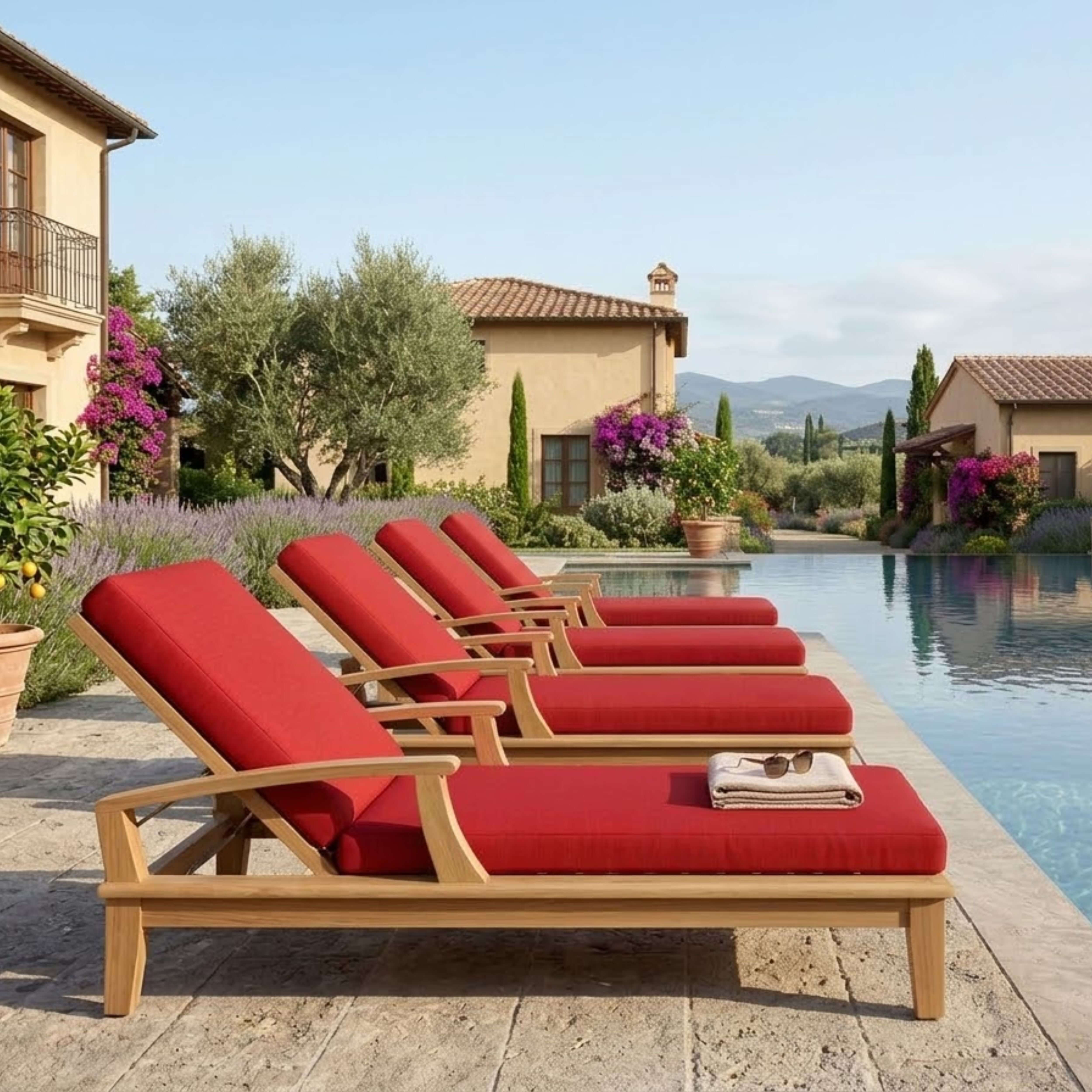 Anderson Teak Brianna Adjustable Teak Sun Lounger Set of 4 with Wheels