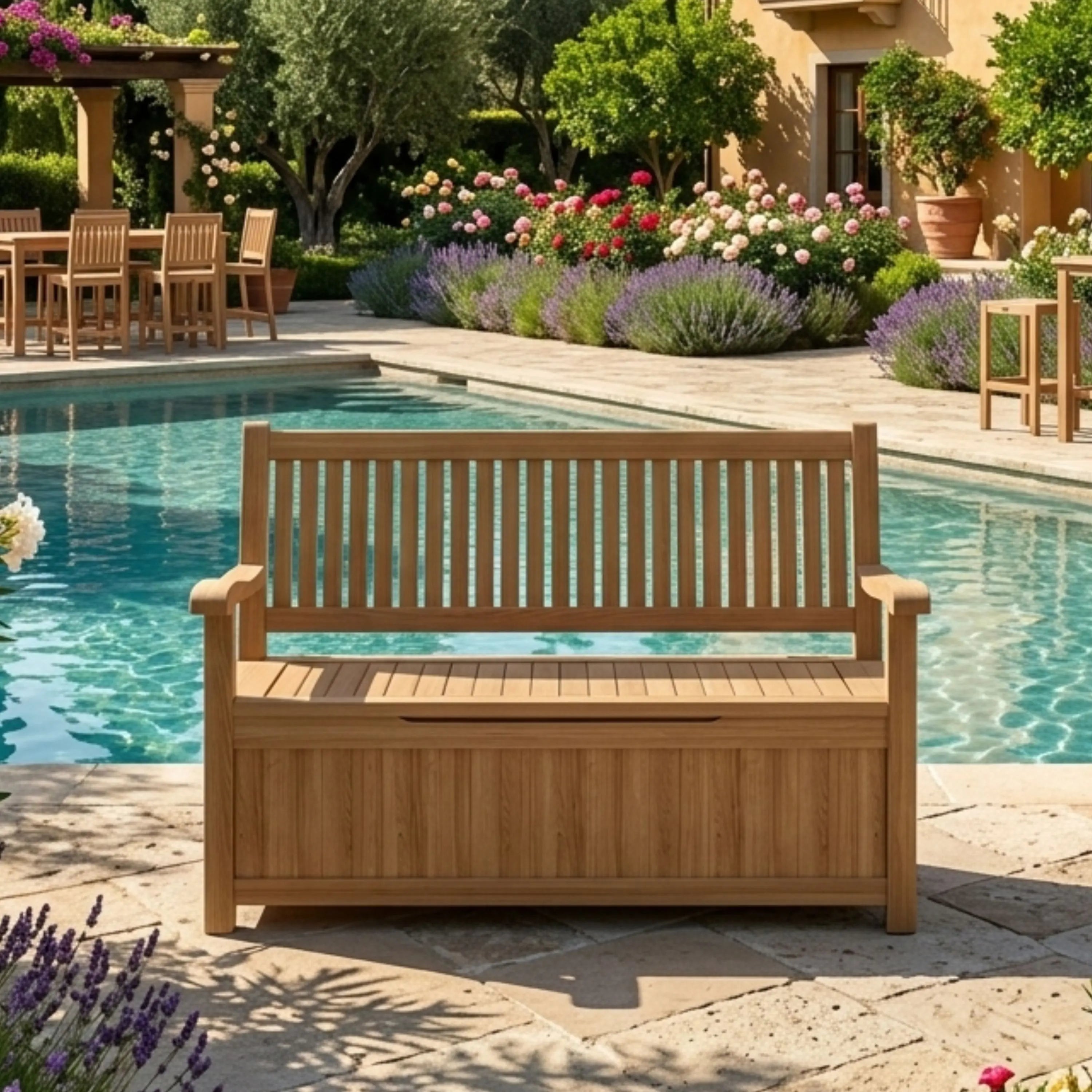 Anderson Teak Del-Amo Storage Bench – Solid Teak Outdoor Bench with Hidden Storage