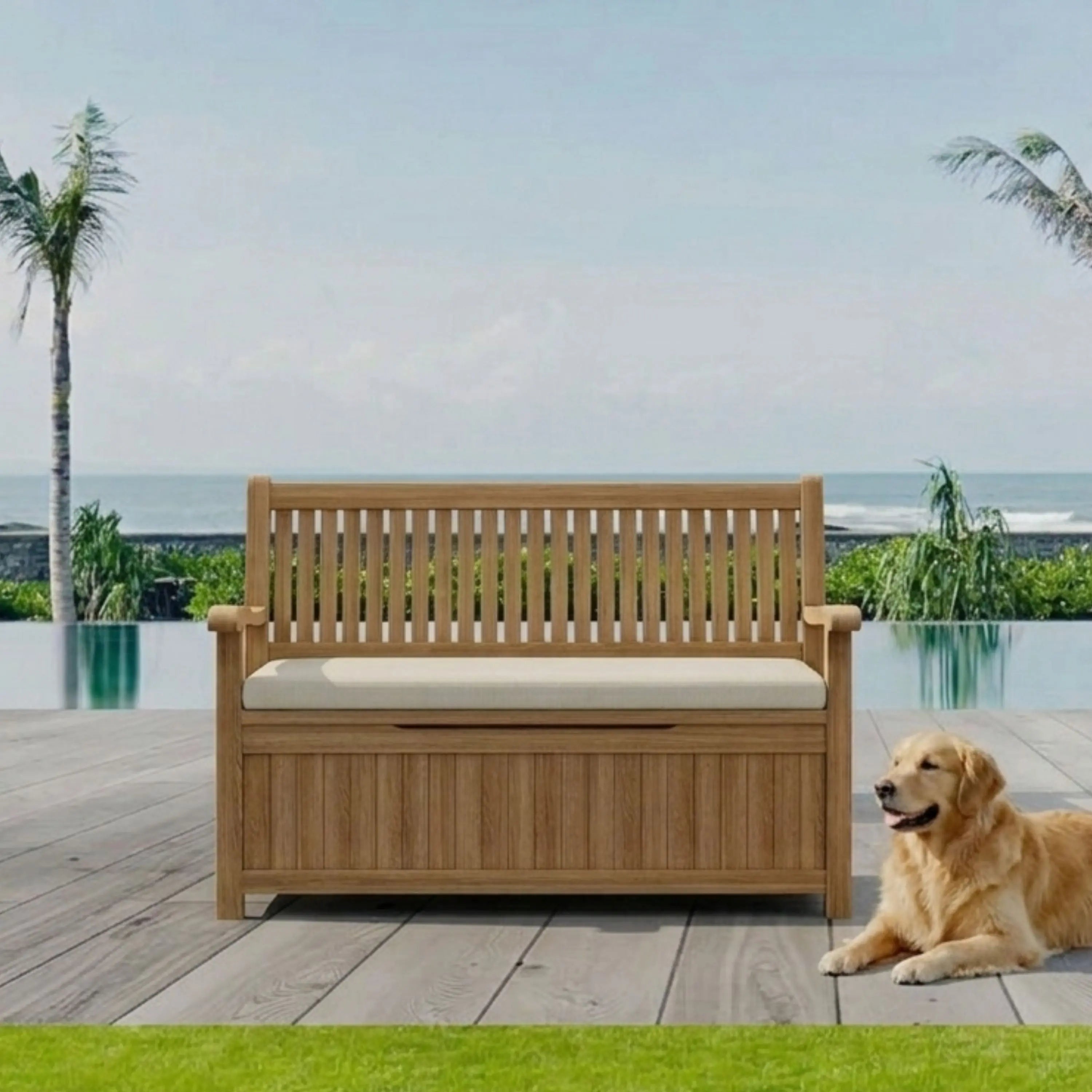 Anderson Teak Del-Amo Storage Bench – Solid Teak Outdoor Bench with Hidden Storage