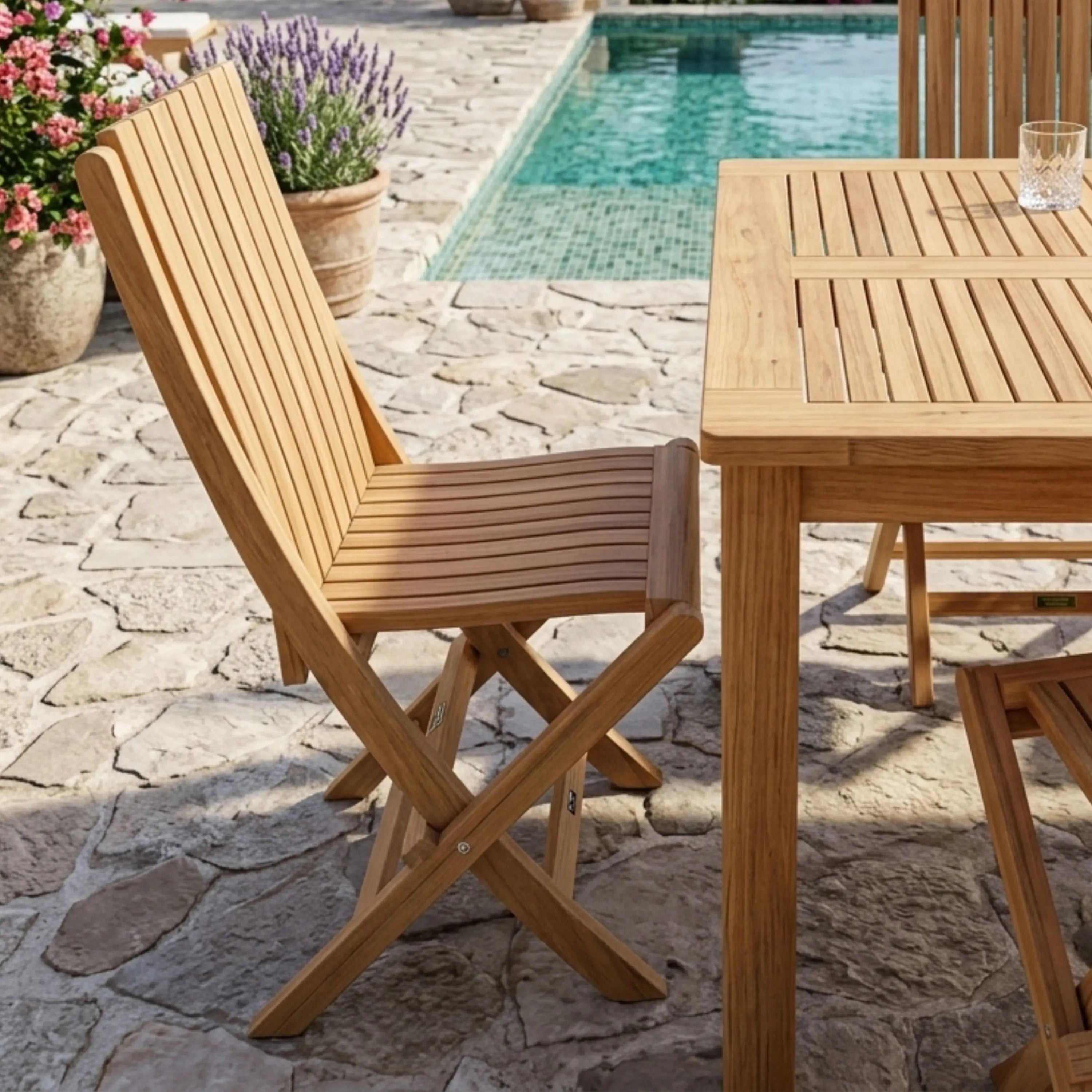Anderson Teak Comfort Folding Chair (2-PC) – Ergonomic Teak Outdoor Seating