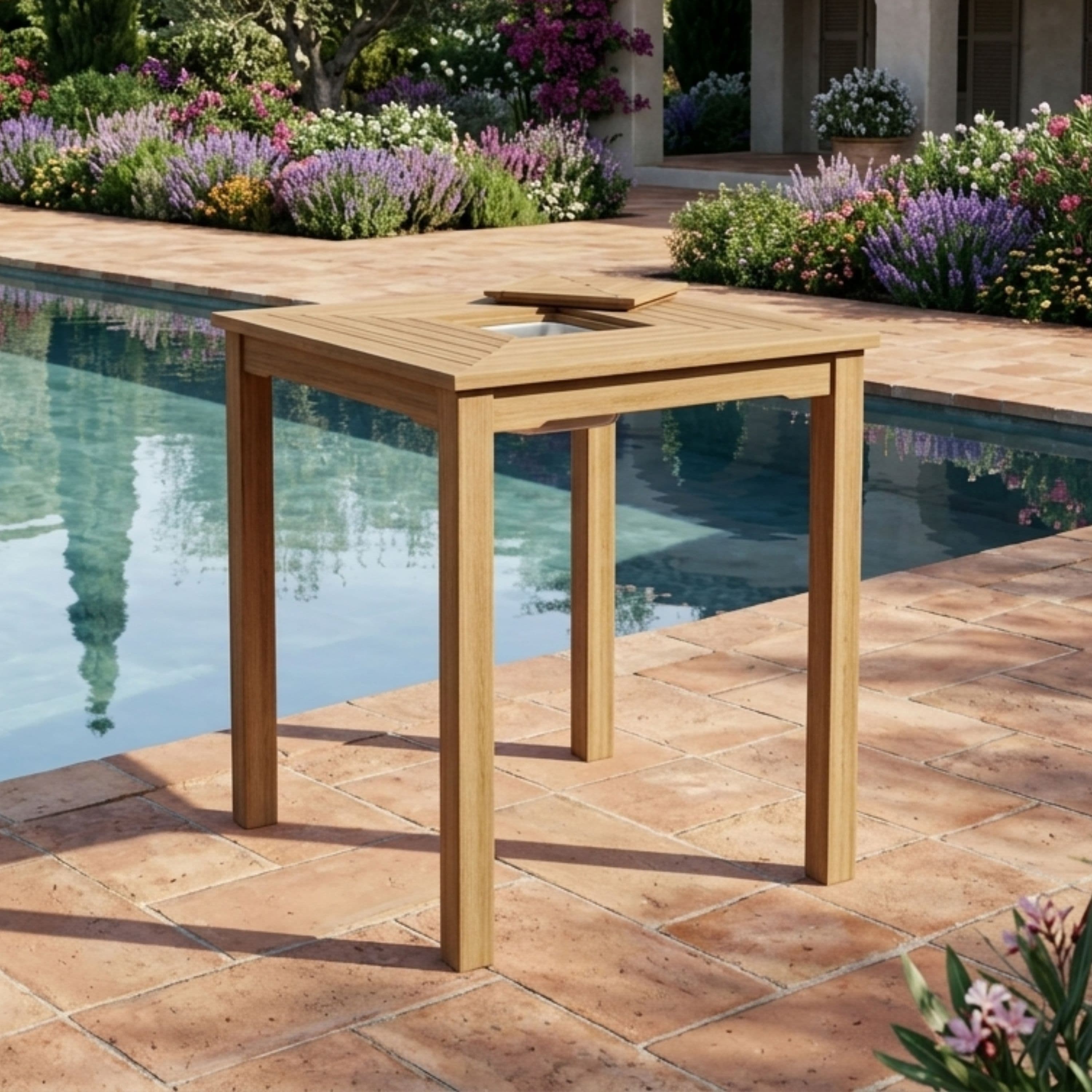 Anderson Teak Chatsworth Ice Chiller Bar Table – Teak Outdoor Patio Bar Table