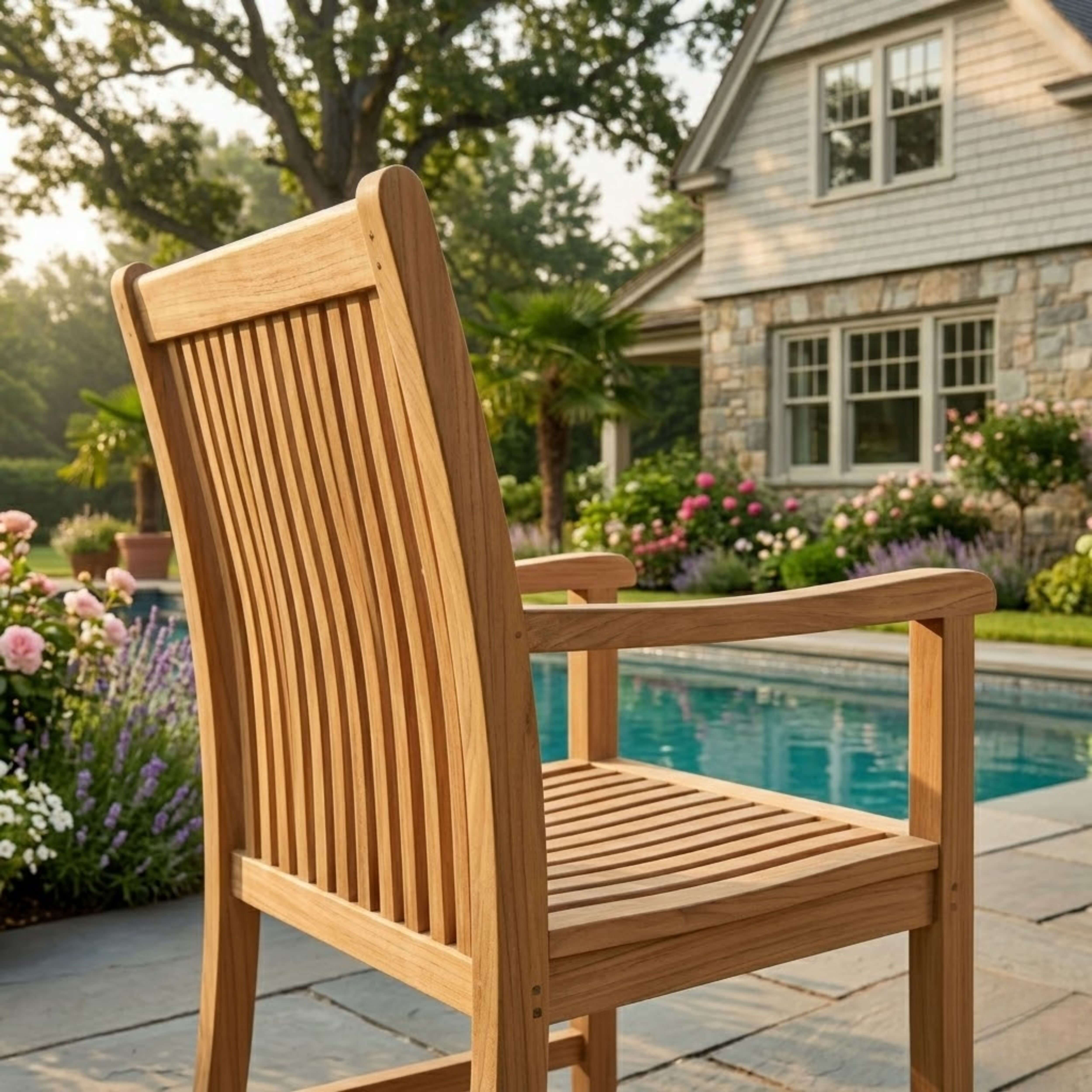 Anderson Teak Chicago Dining Armchair – Solid Teak Outdoor Patio Seating