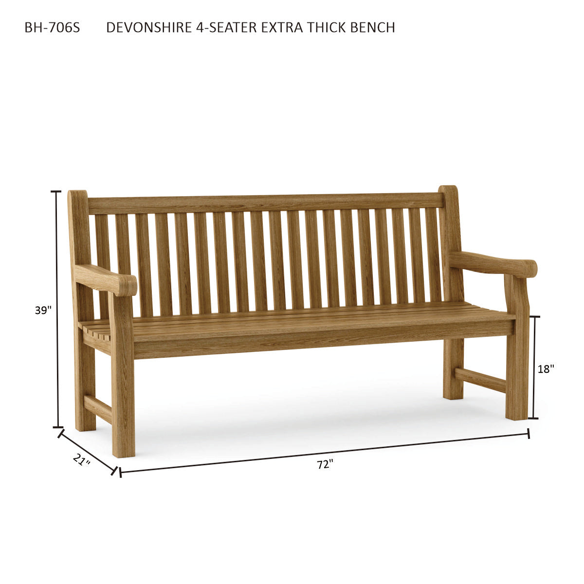 Anderson Teak Devonshire 4-Seater Extra Thick Bench – Solid Teak Outdoor Garden Bench