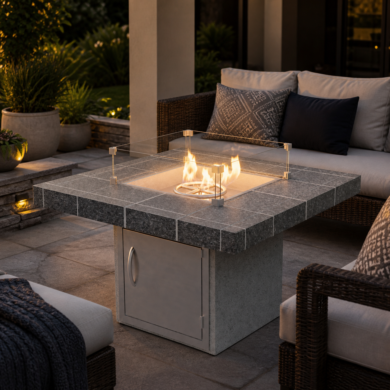 Cal Flame Mesa Contemporary Outdoor Gas Fire Pit – 90,000 BTU Patio Fire Table