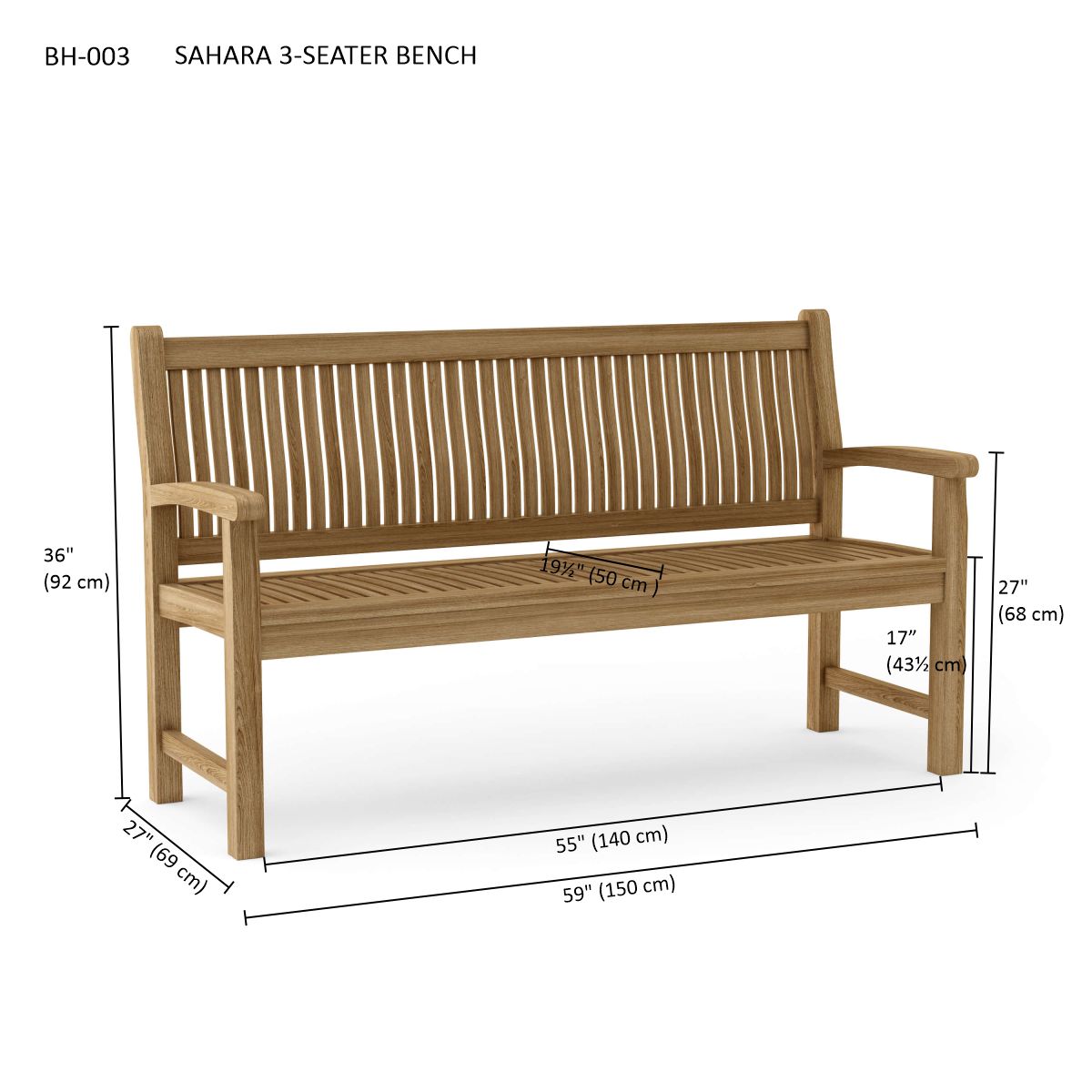 Anderson Teak Sahara 3-Seater Bench – Solid Teak Outdoor Garden Bench