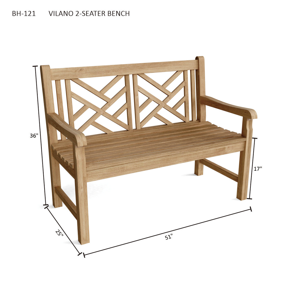 Anderson Teak Vilano 2-Seater Bench – Solid Teak Outdoor Garden Bench