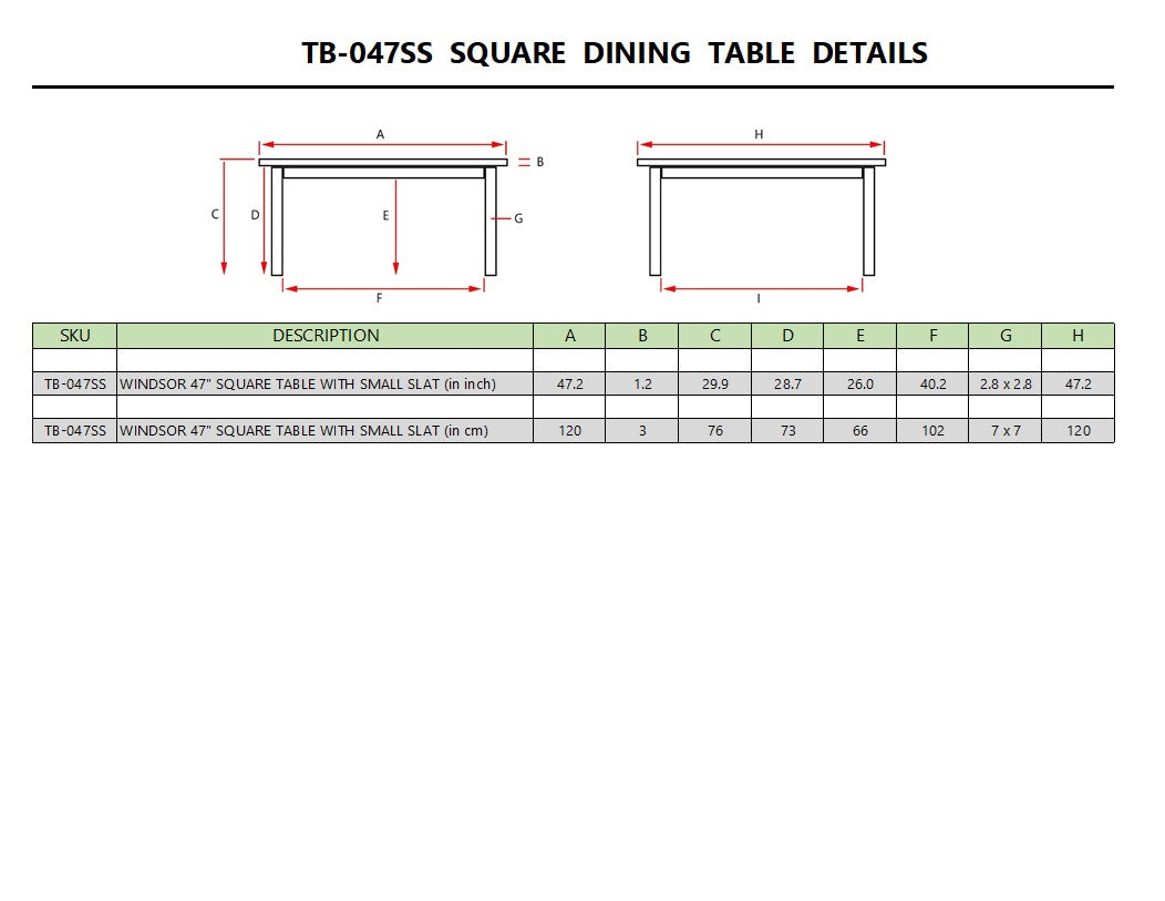 Anderson Teak Windsor 47″ Square Dining Table – Solid Teak Outdoor Patio Table