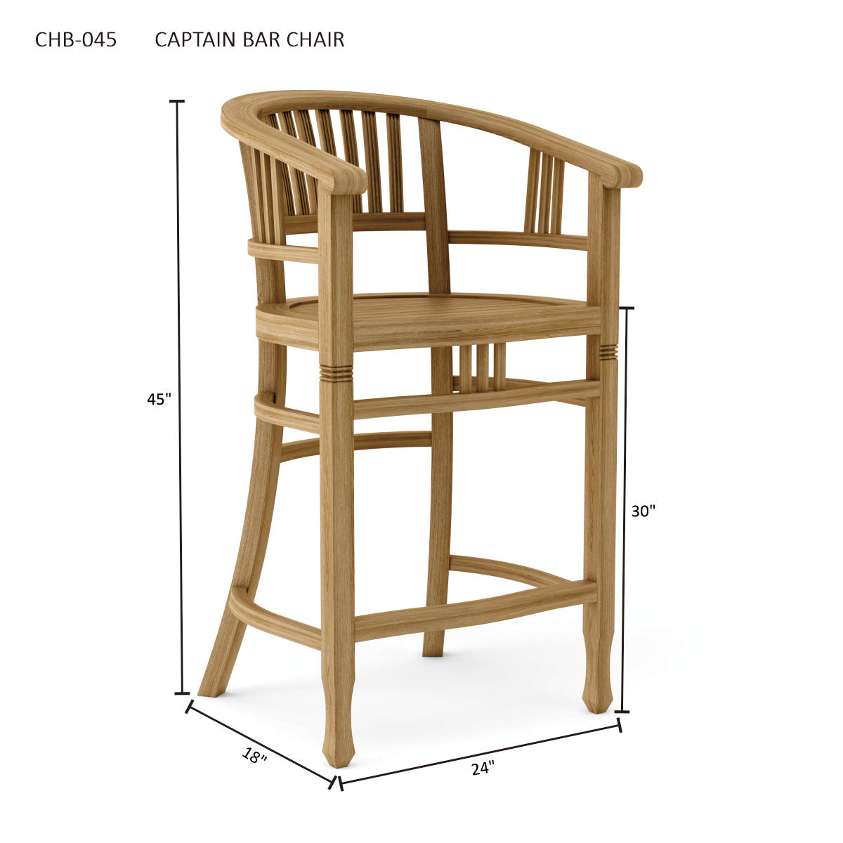 Anderson Teak Captain Bar Chair – Solid Teak Outdoor Bar Seating