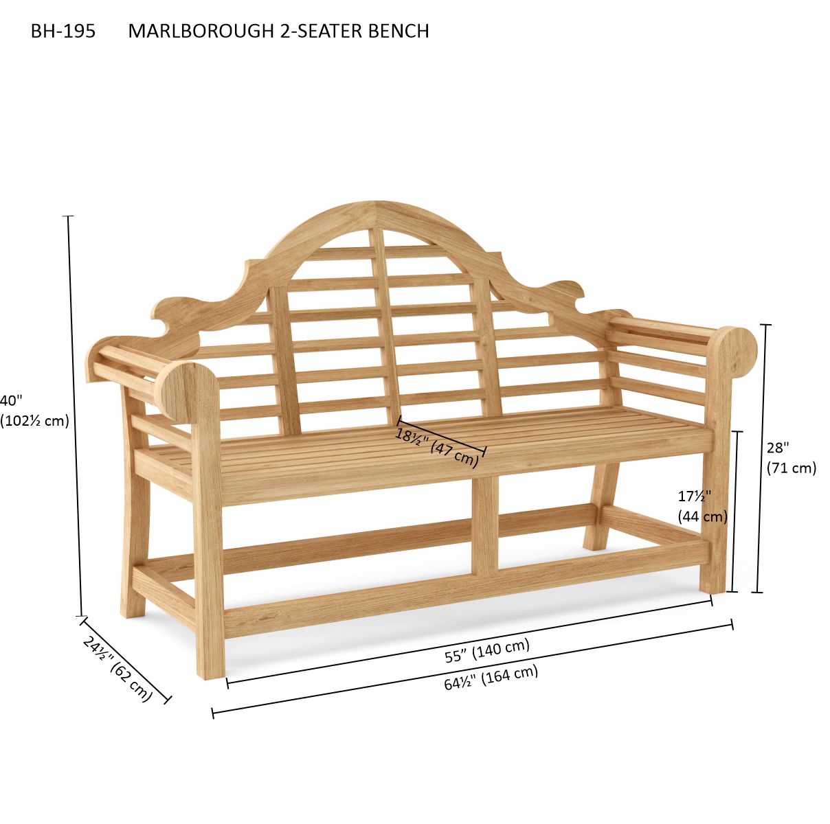 Anderson Teak Marlborough 2-Seater Bench – Lutyens Style Solid Teak Outdoor Garden Bench