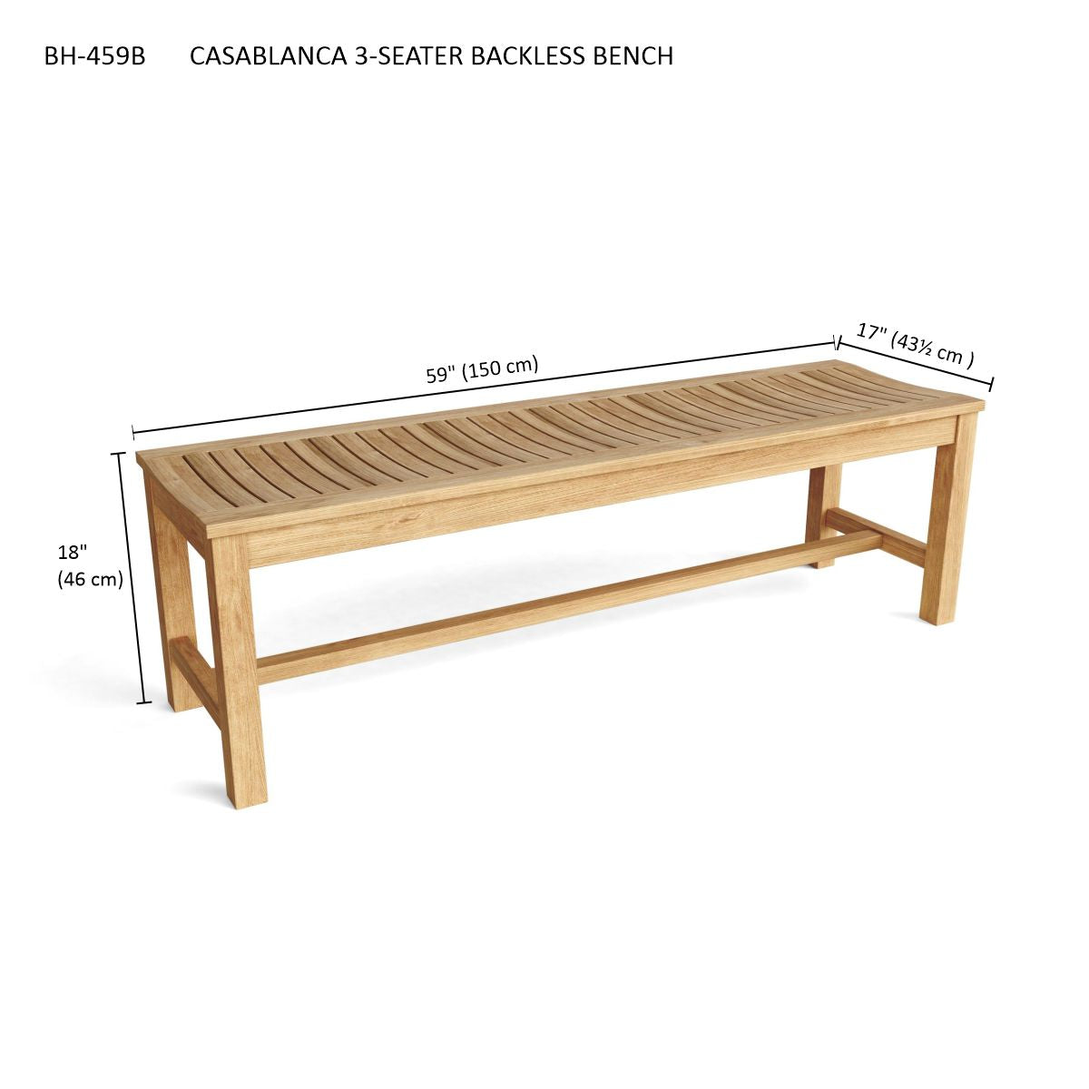 Anderson Teak – Casablanca 3-Seater Backless Bench – Curved Teak Seating
