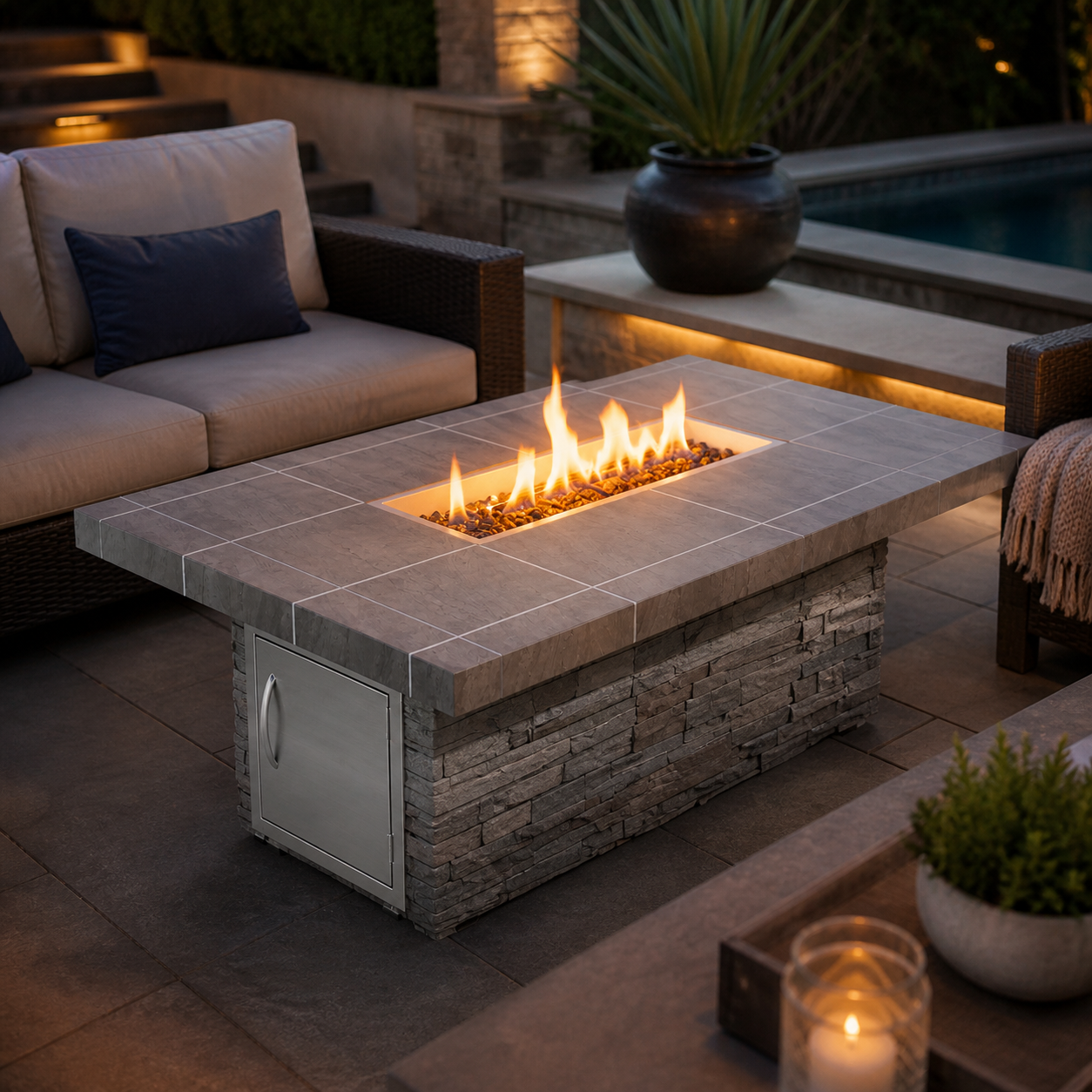 Cal Flame Mojave Modern Outdoor Gas Fire Pit – 90,000 BTU Patio Fire Table