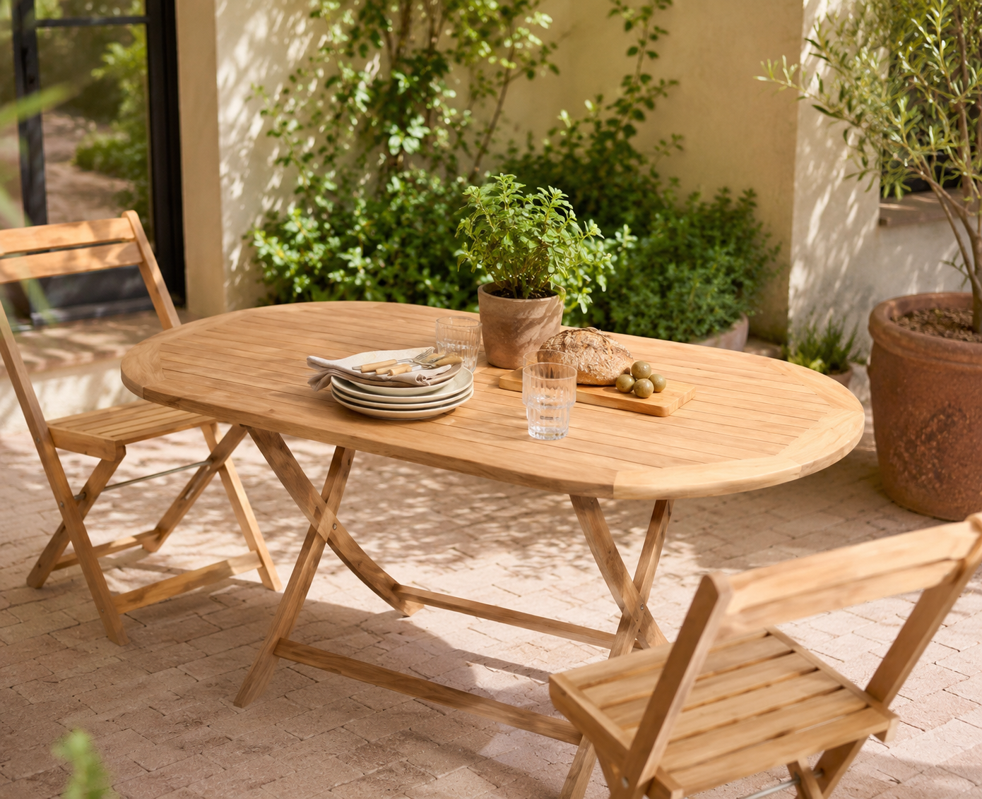 Anderson Teak Bahama 47″ Oval Folding Table – Solid Teak Outdoor Patio Table