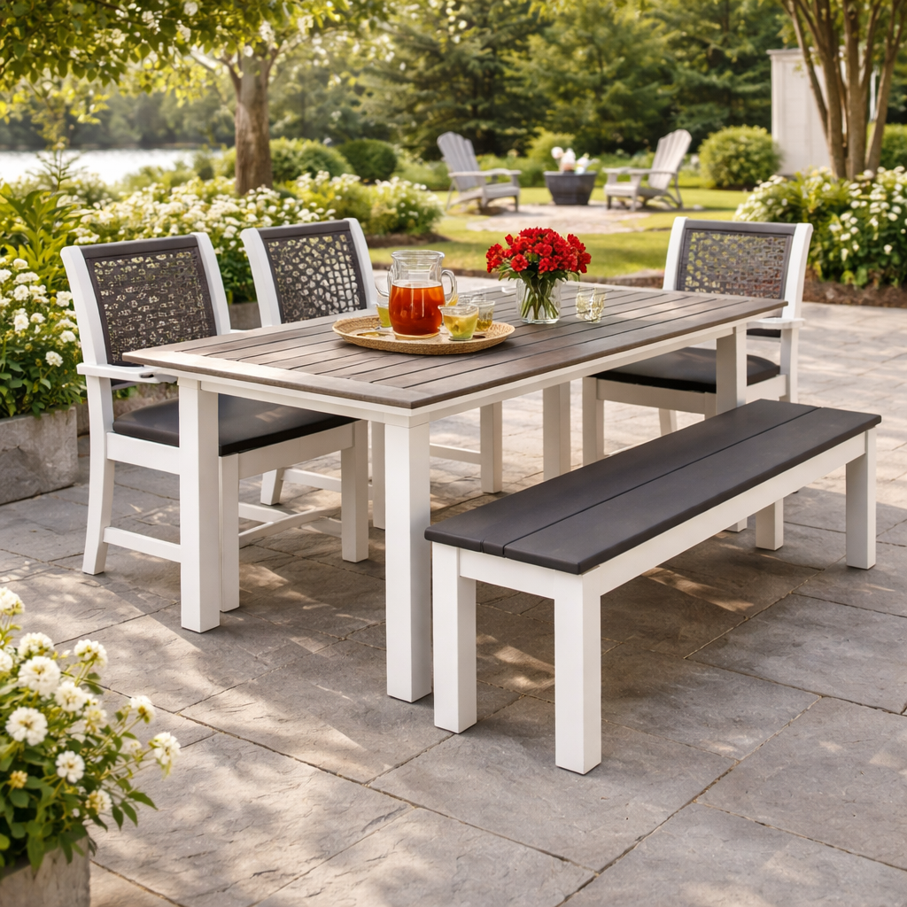 Seaside Greenwich 60″ Dining Bench Slatted – Modern Outdoor Patio Seating