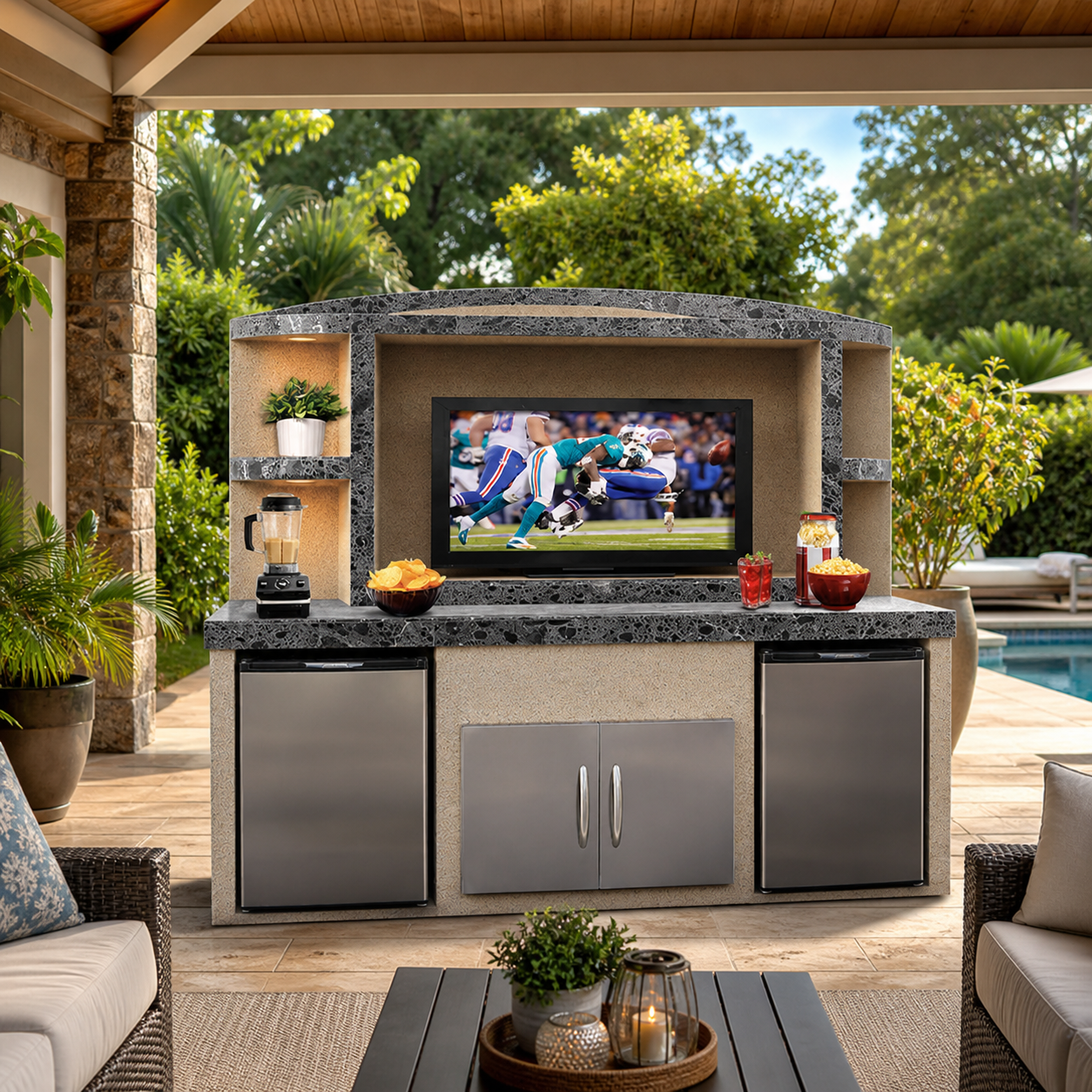 Cal Flame ODC-1 Paradise Outdoor Entertainment Center – TV & Dual Fridges