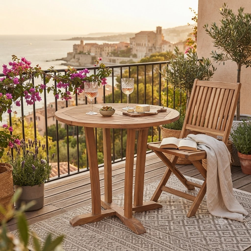 Anderson Teak Descanso 35″ Bistro Round Table – Solid Teak Outdoor Patio Table