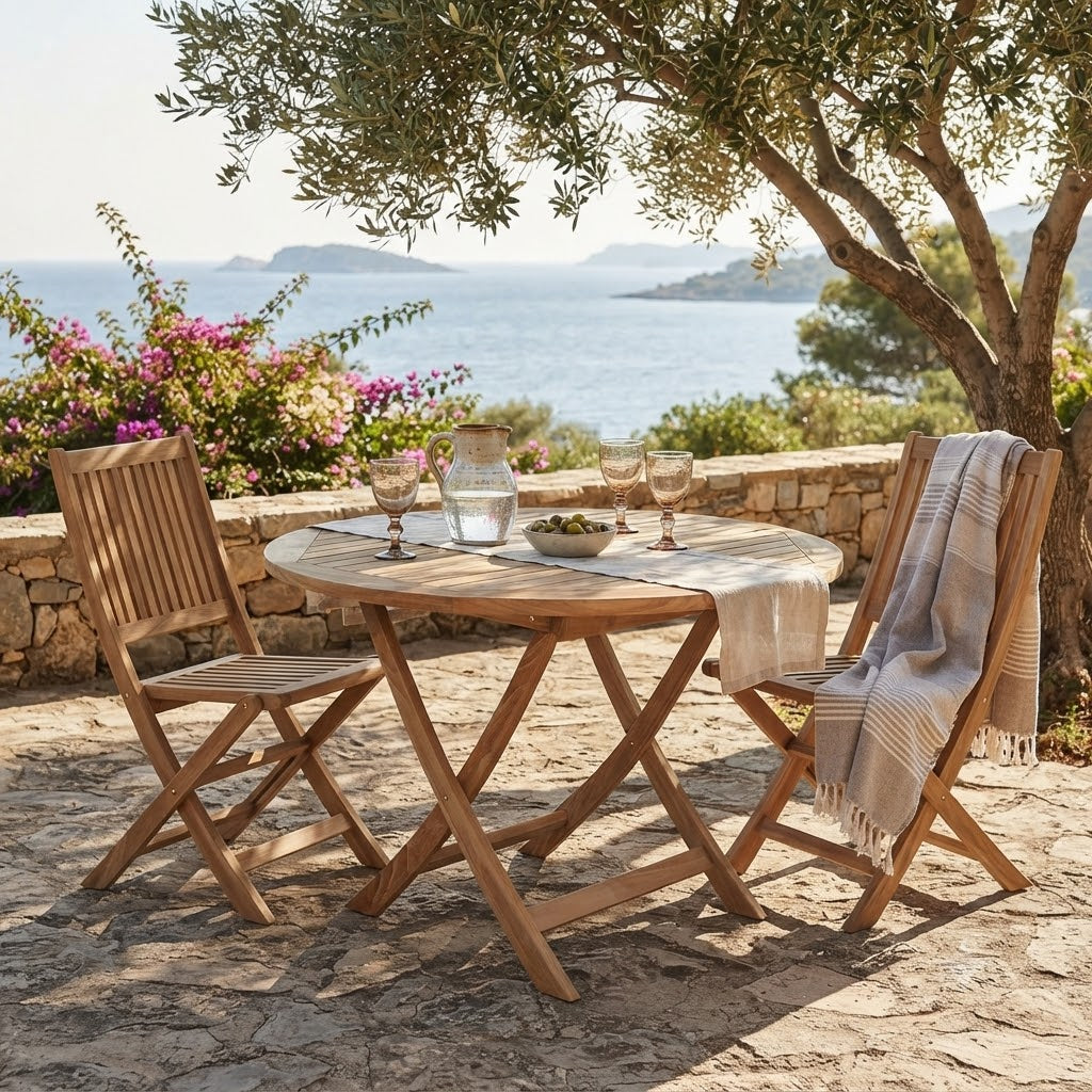 Anderson Teak Bahama 47″ Round Folding Table – Solid Teak Outdoor Patio Table