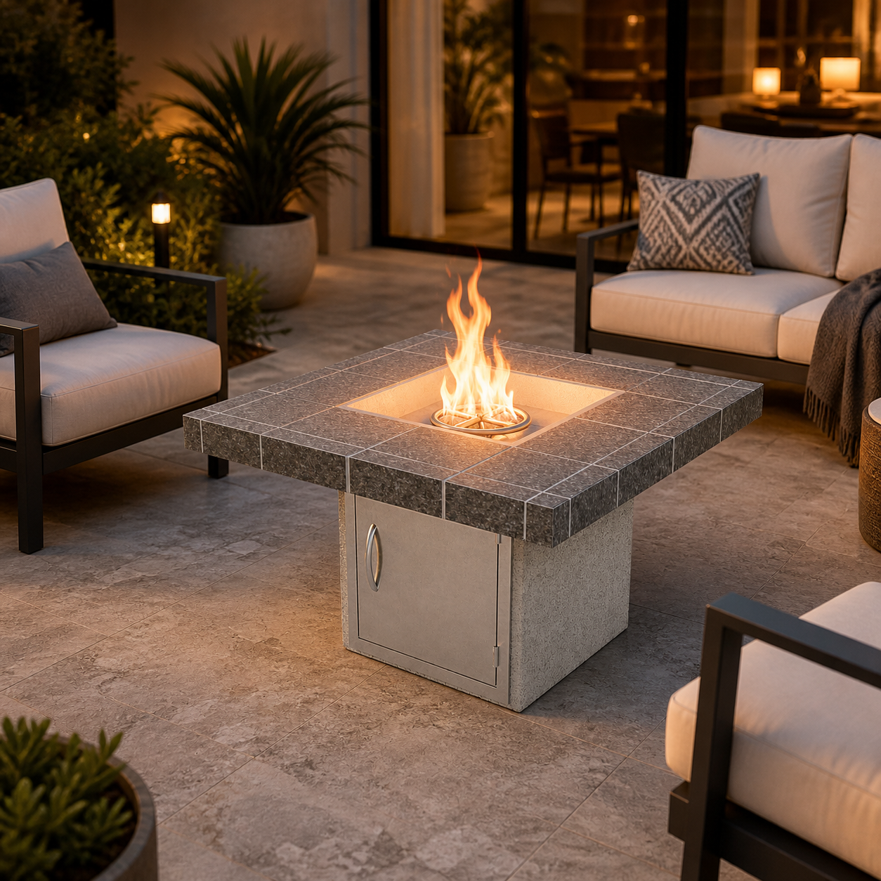 Cal Flame Mesa Contemporary Outdoor Gas Fire Pit – 90,000 BTU Patio Fire Table