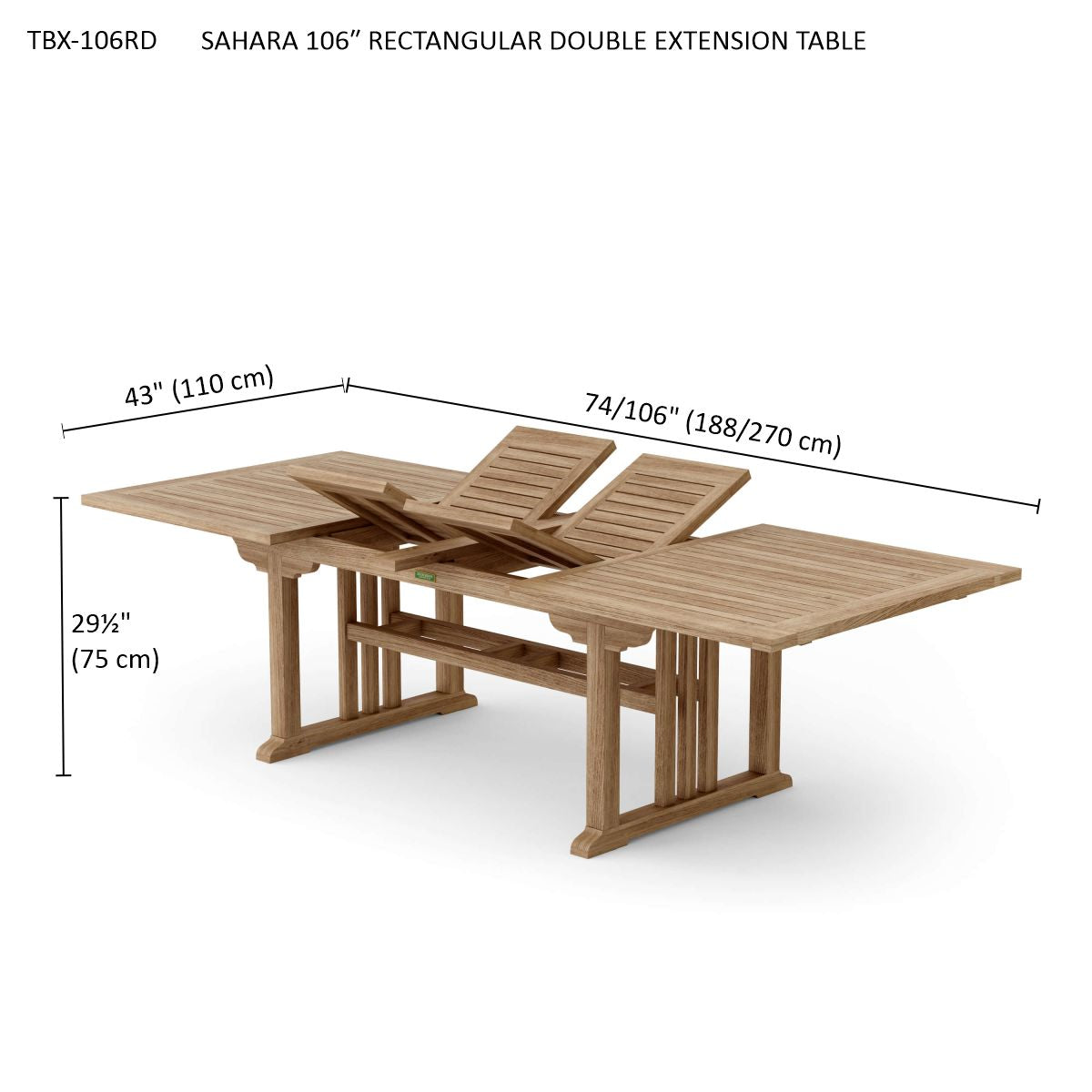 Anderson Teak Sahara 106″ Double Extension Dining Table – Teak Outdoor Patio Table