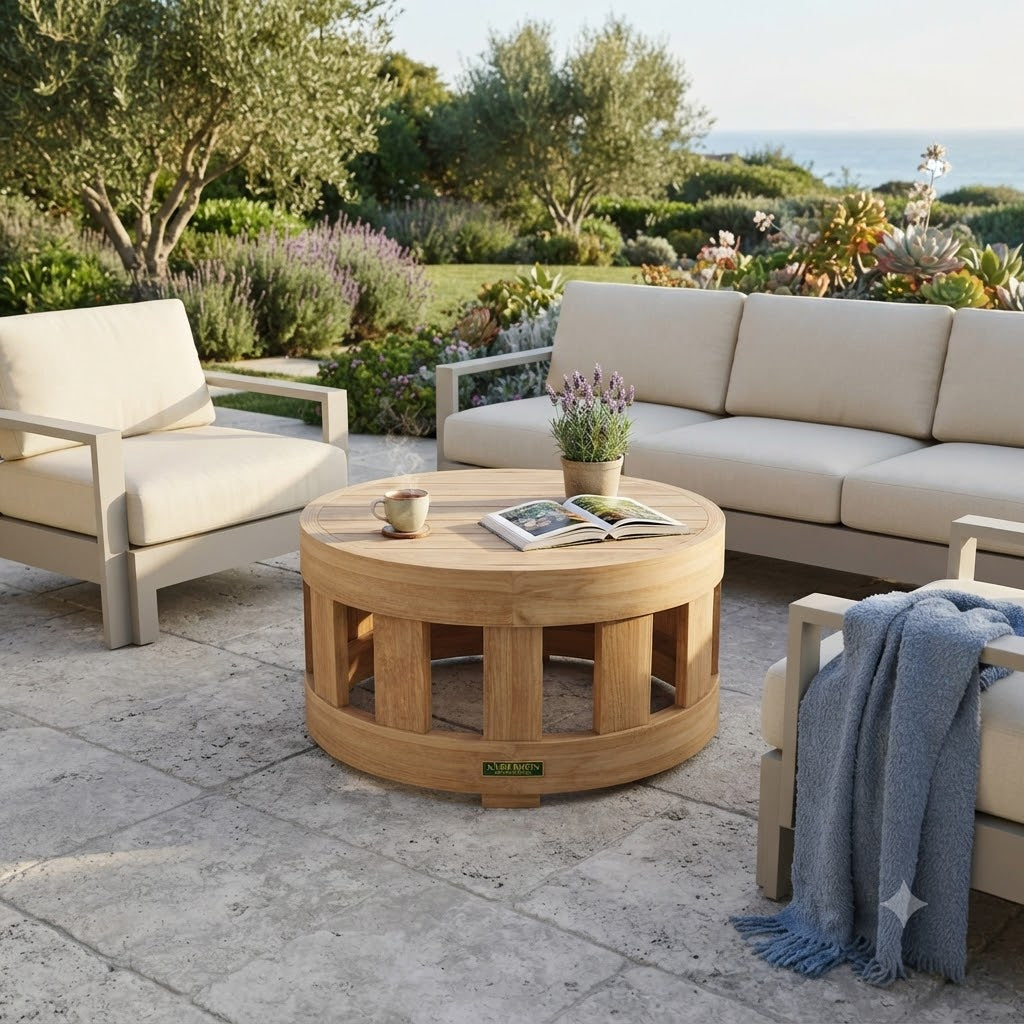 Anderson Teak Circular Coffee Table – Round Teak Outdoor Patio Table