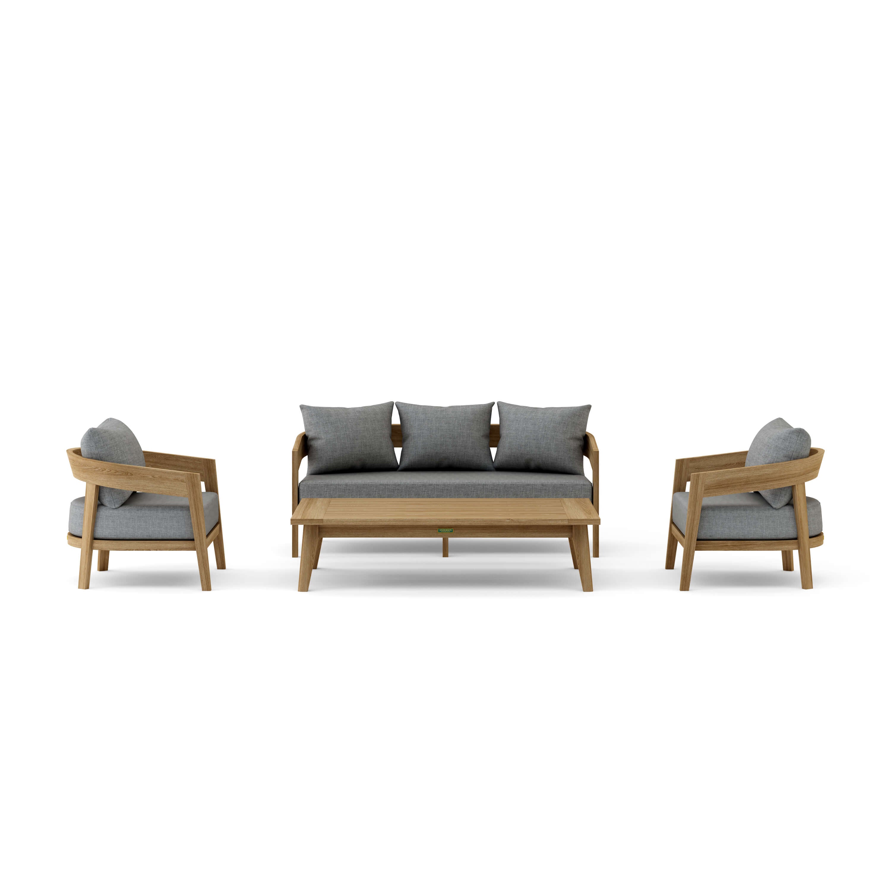Anderson Teak Toscana 4-Piece Deep Seating Set – Premium Teak Outdoor Patio Conversation Set with Sofa Lounge Chairs Coffee Table & Sunbrella Cushions