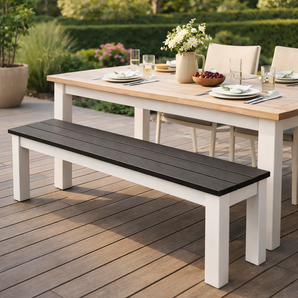 Seaside Greenwich 80″ Dining Bench Slatted – Modern Outdoor Patio Seating