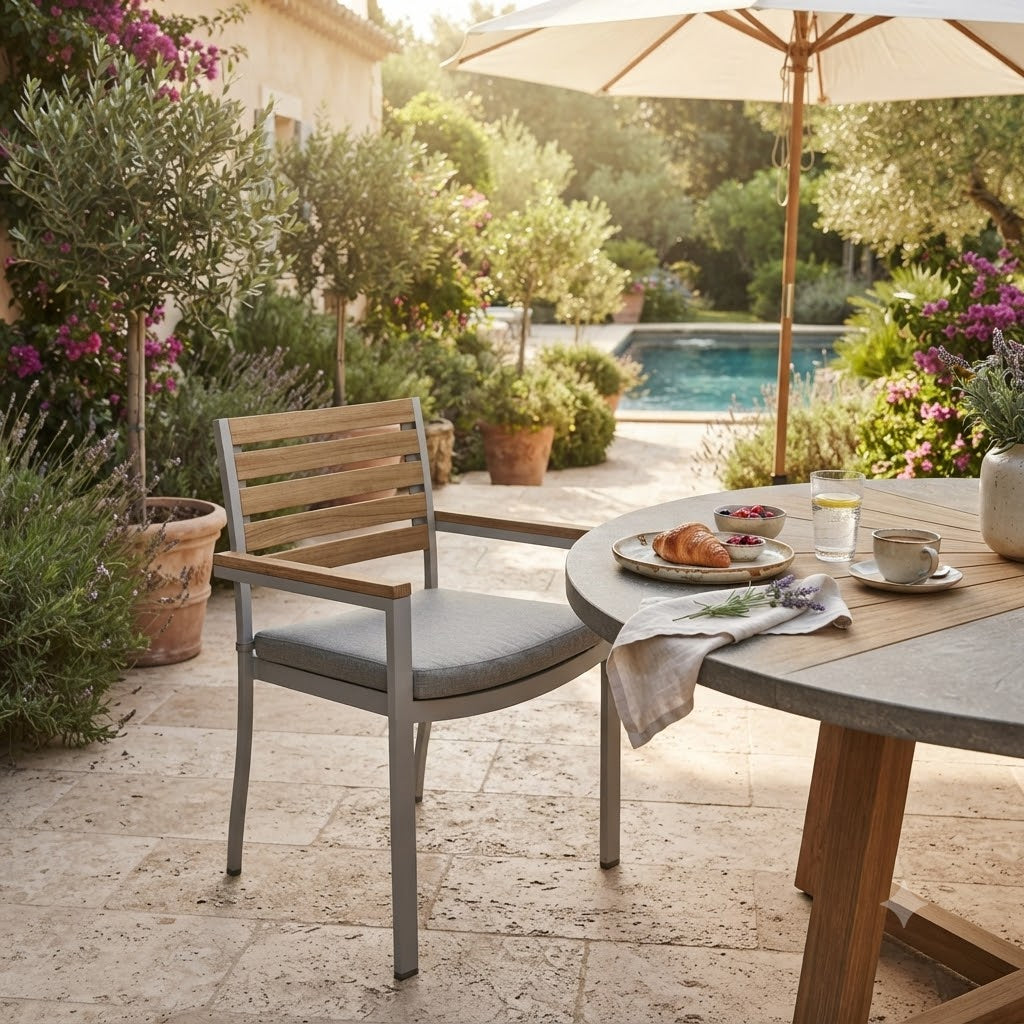Anderson Teak Seville Stacking Armchair (4-PCS) – Aluminum & Teak Outdoor Seating