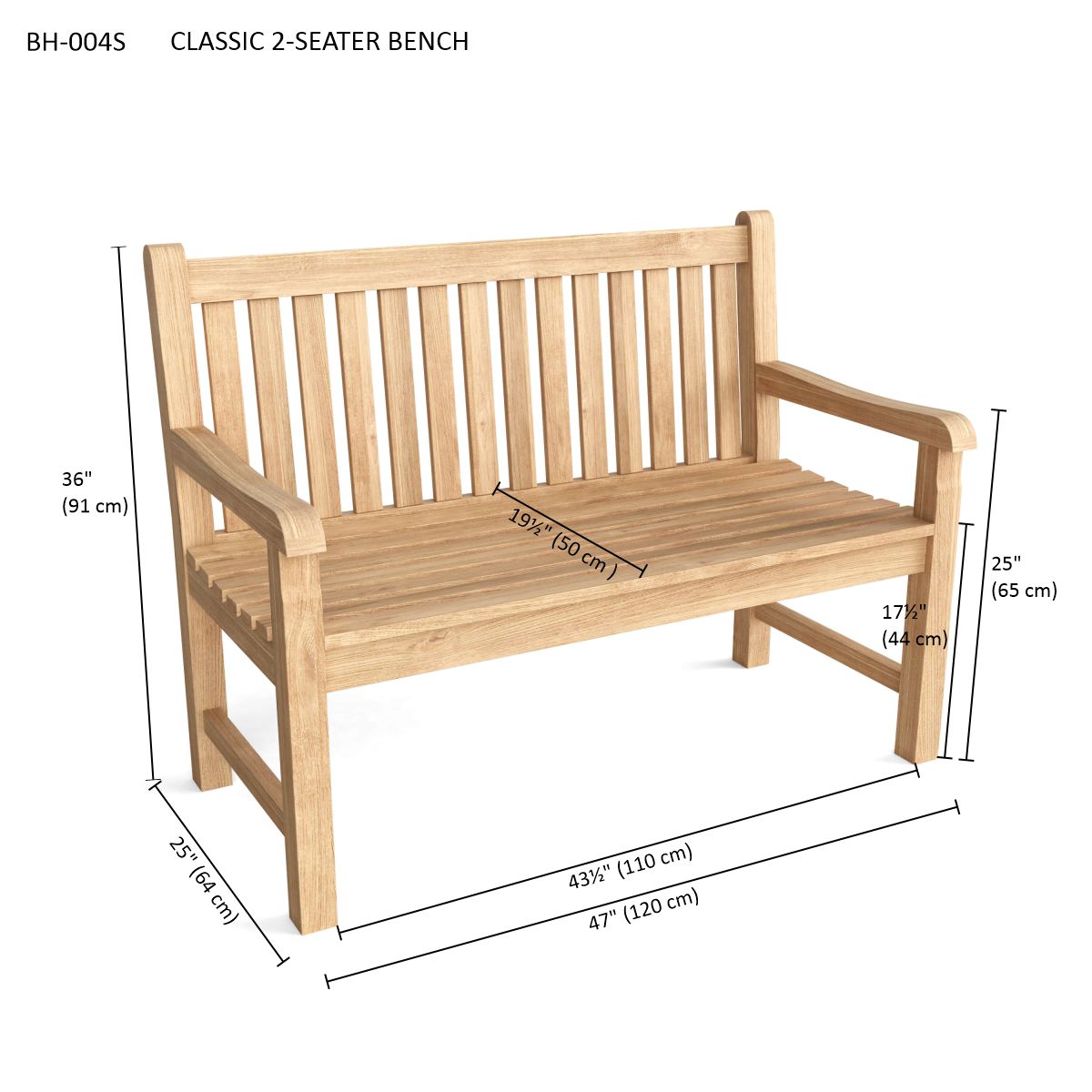 Anderson Teak Classic 2-Seater Bench – Solid Teak Outdoor Garden Bench