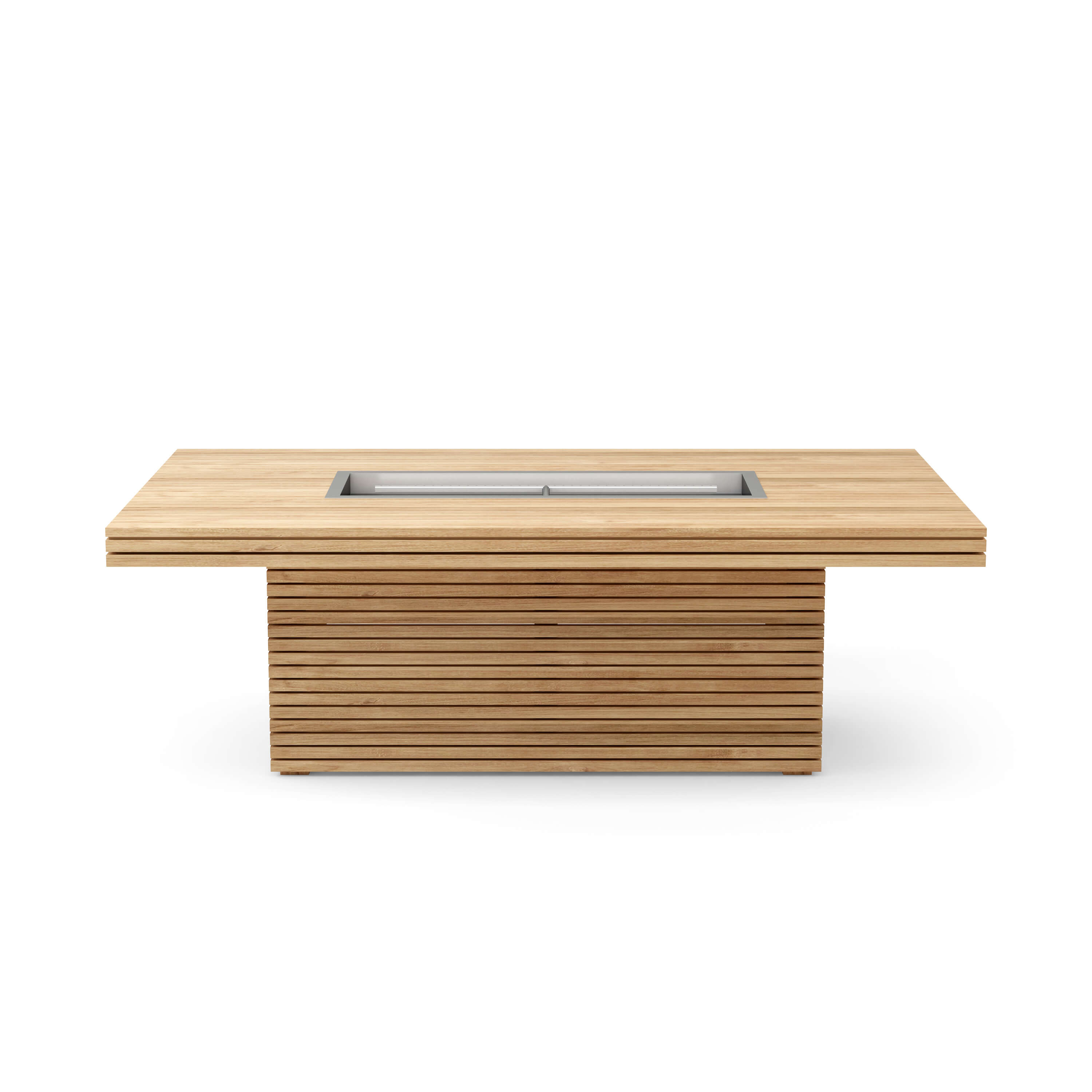 Anderson Teak Louvre Fire Pit Coffee Table – Large Teak Outdoor Patio Table