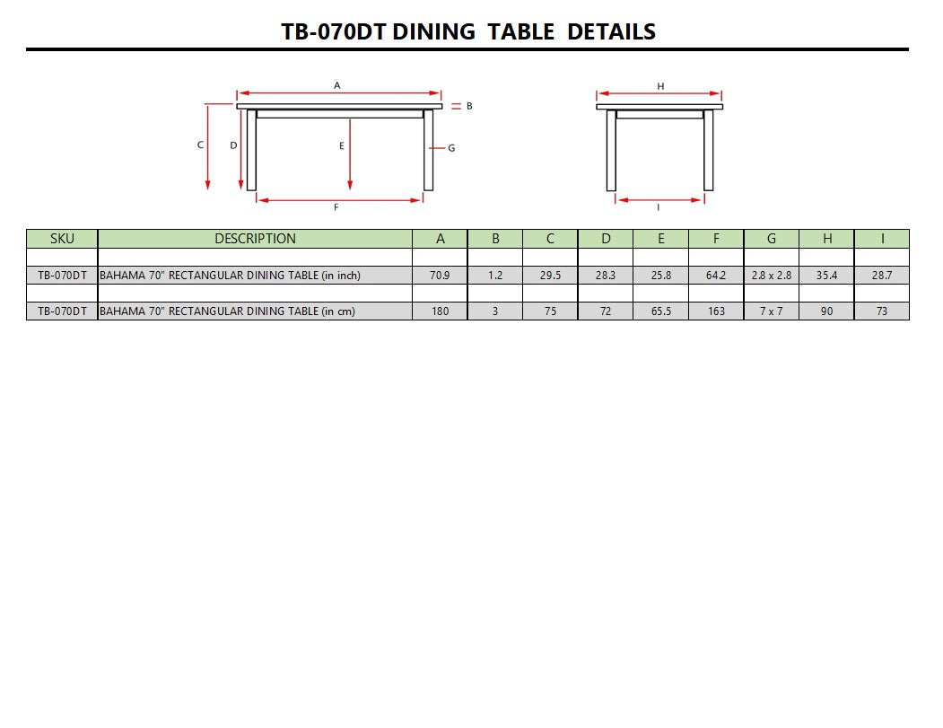Anderson Teak Bahama 70″ Rectangular Dining Table – Solid Teak Outdoor Patio Table