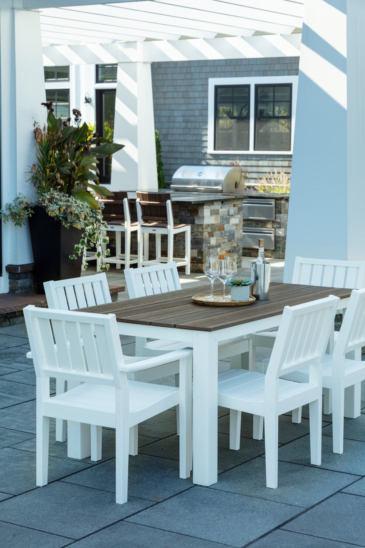 Seaside Greenwich Dining Side Chair Slatted – Modern Outdoor Patio Seating