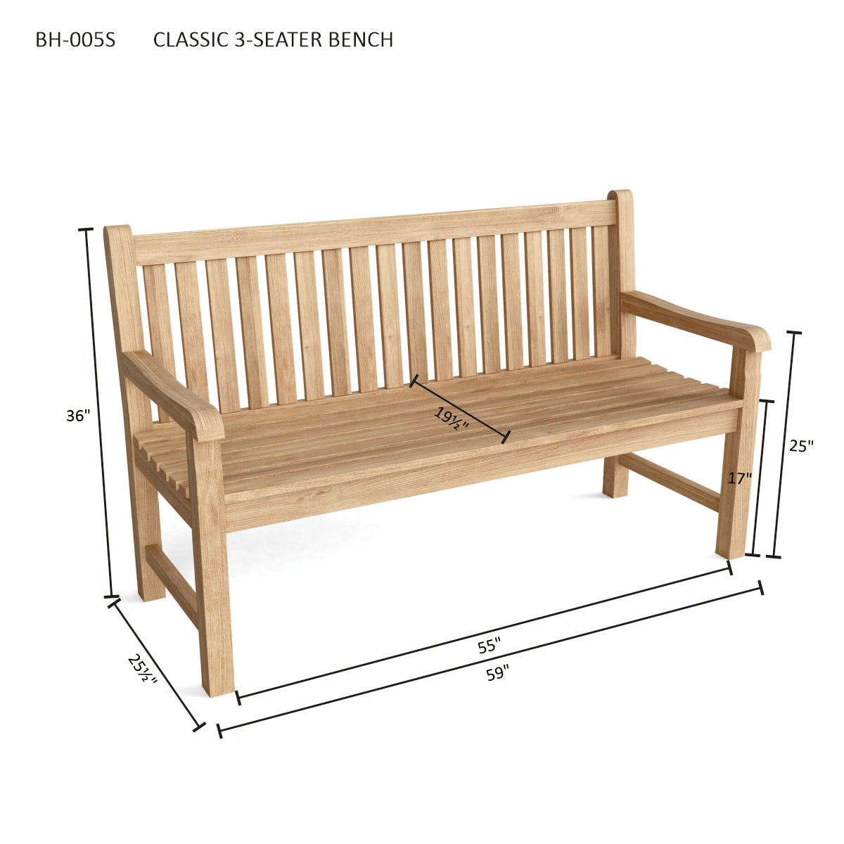 Anderson Teak Classic 3-Seater Bench – Solid Teak Outdoor Garden Bench