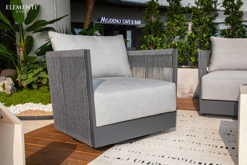 Elementi Capri 34″ Square Aluminum Rope Outdoor Swivel Chair