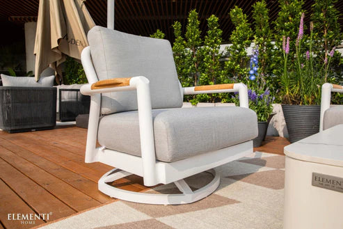 Elementi Santorini 33″ Square Aluminum Teak Outdoor Swivel Chair