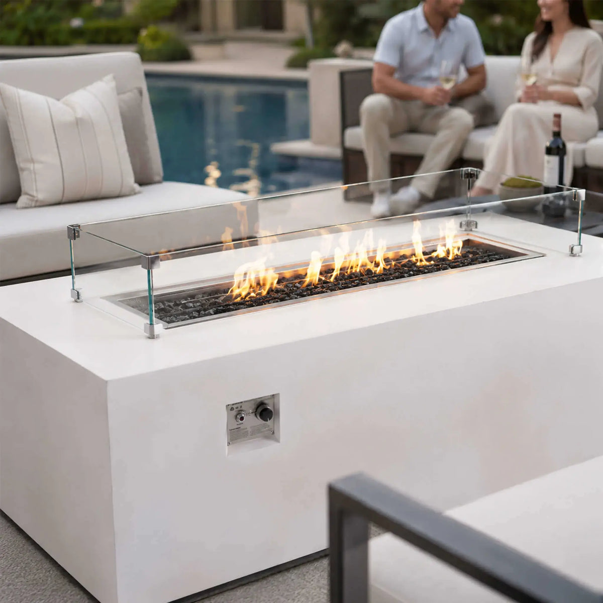 Flame Havens 68" x 30" Rectangle GFRC Concrete Propane Gas Fire Pit with Hidden Tank Drawer