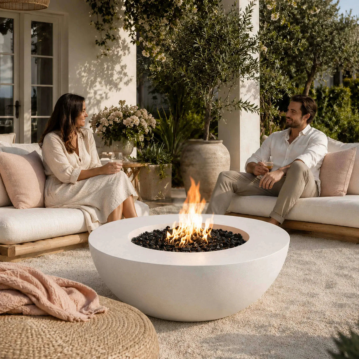 Flame Havens 43" Round GFRC Concrete Natural Gas Fire Pit
