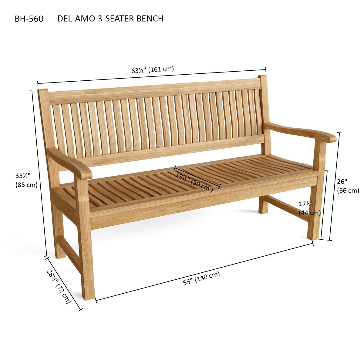 Anderson Teak Del-Amo 3-Seater Bench – Solid Teak Outdoor Garden Bench