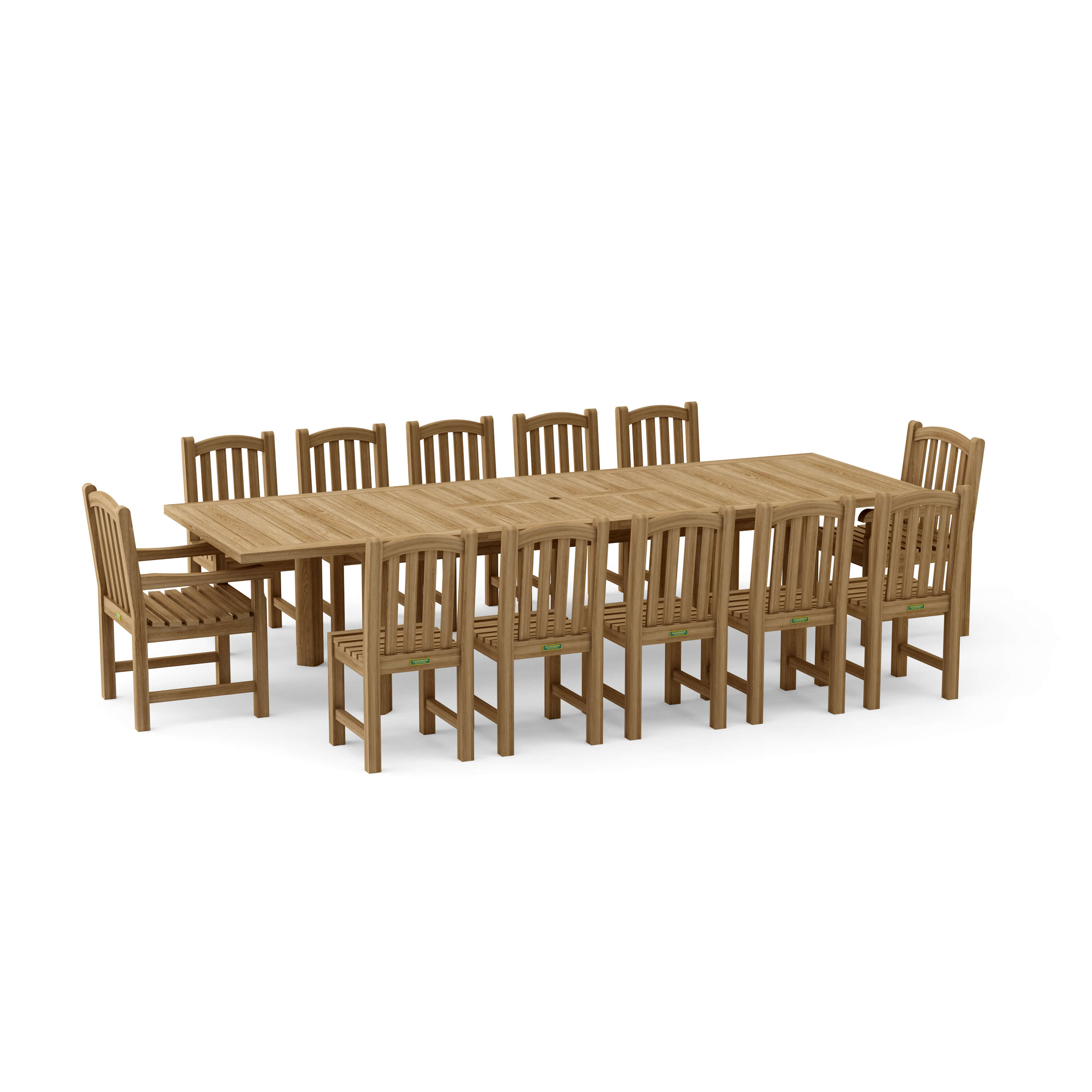 Anderson Teak Chelsea Rectangular Double Extension Dining Table SET-320 13-pc
