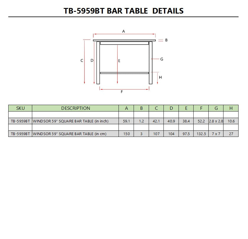 Anderson Teak Windsor 59″ Square Bar Table – Large Teak Outdoor Bar Table
