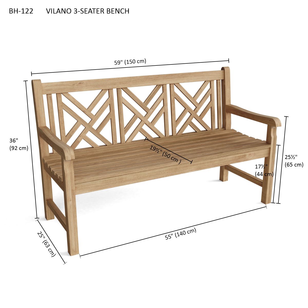 Anderson Teak Vilano 3-Seater Bench – Solid Teak Outdoor Garden Bench