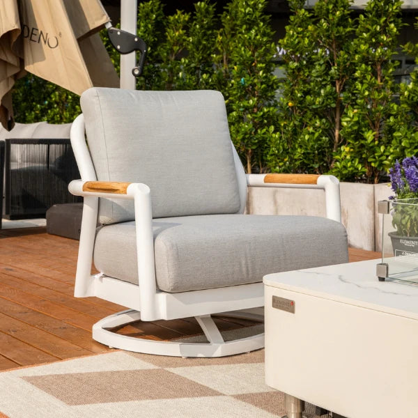 Elementi Santorini 33″ Square Aluminum Teak Outdoor Swivel Chair