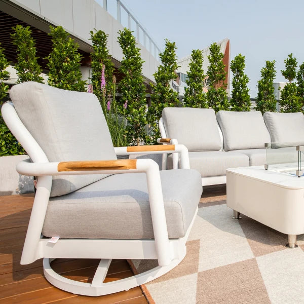 Elementi Santorini 33″ Square Aluminum Teak Outdoor Swivel Chair