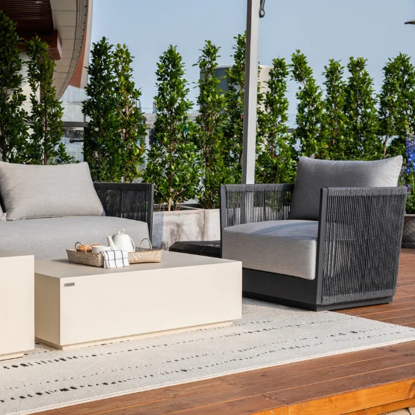 Elementi Capri 34″ Square Aluminum Rope Outdoor Swivel Chair