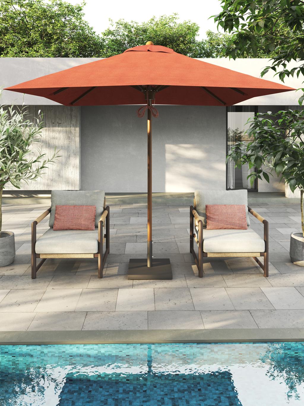 Bay Parasol Square 250 - Wood Grain Powder Coated SS - Ambiance Image~~